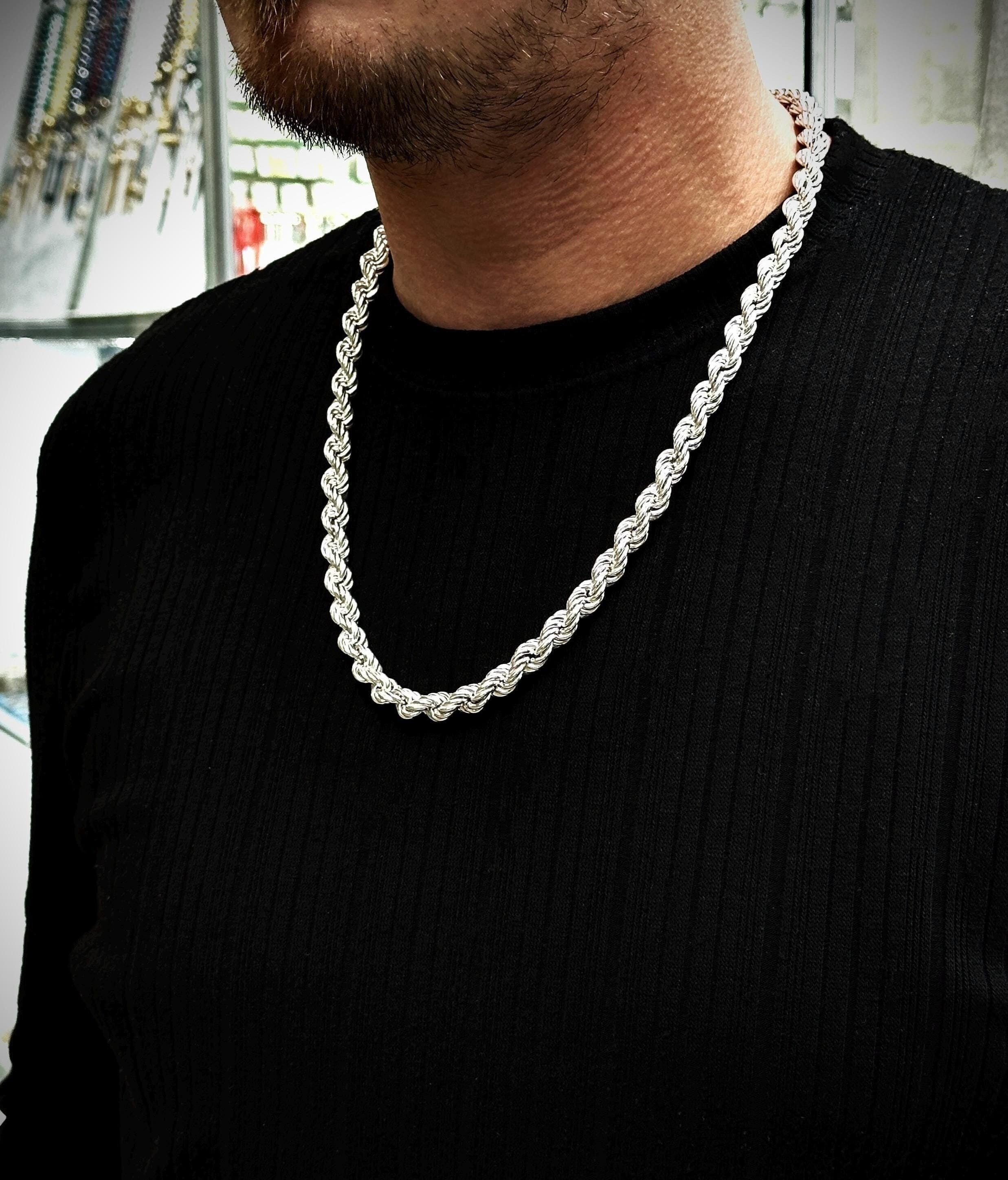 925 Sterling Silver 8mm Rope Chain Necklace and Bracelet Set: Sparkling Handmade Chain