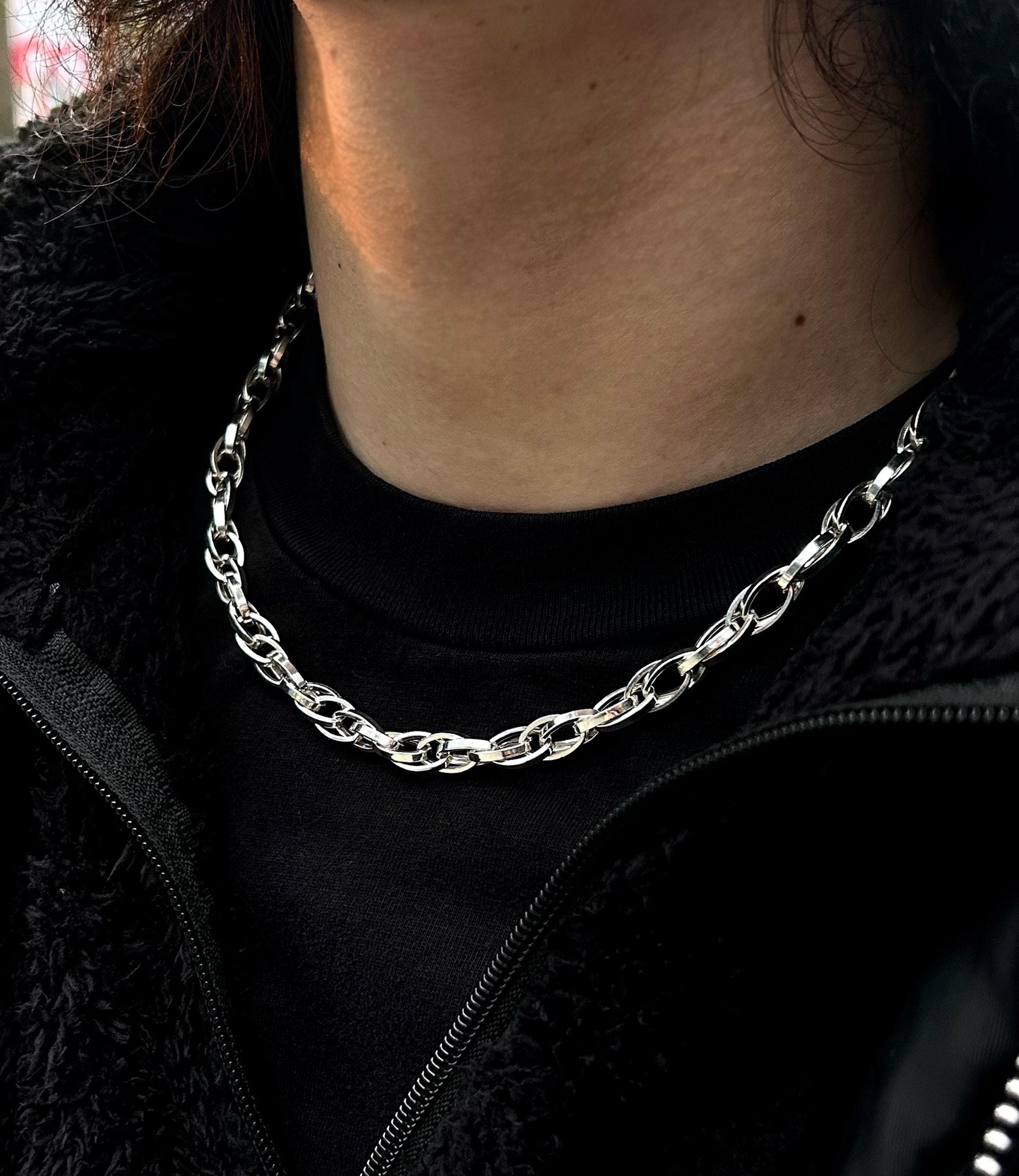 Complex Link Paperclip Necklace | 925 Sterling Silver Intertwined Oval Chain, Unisex Jewelry