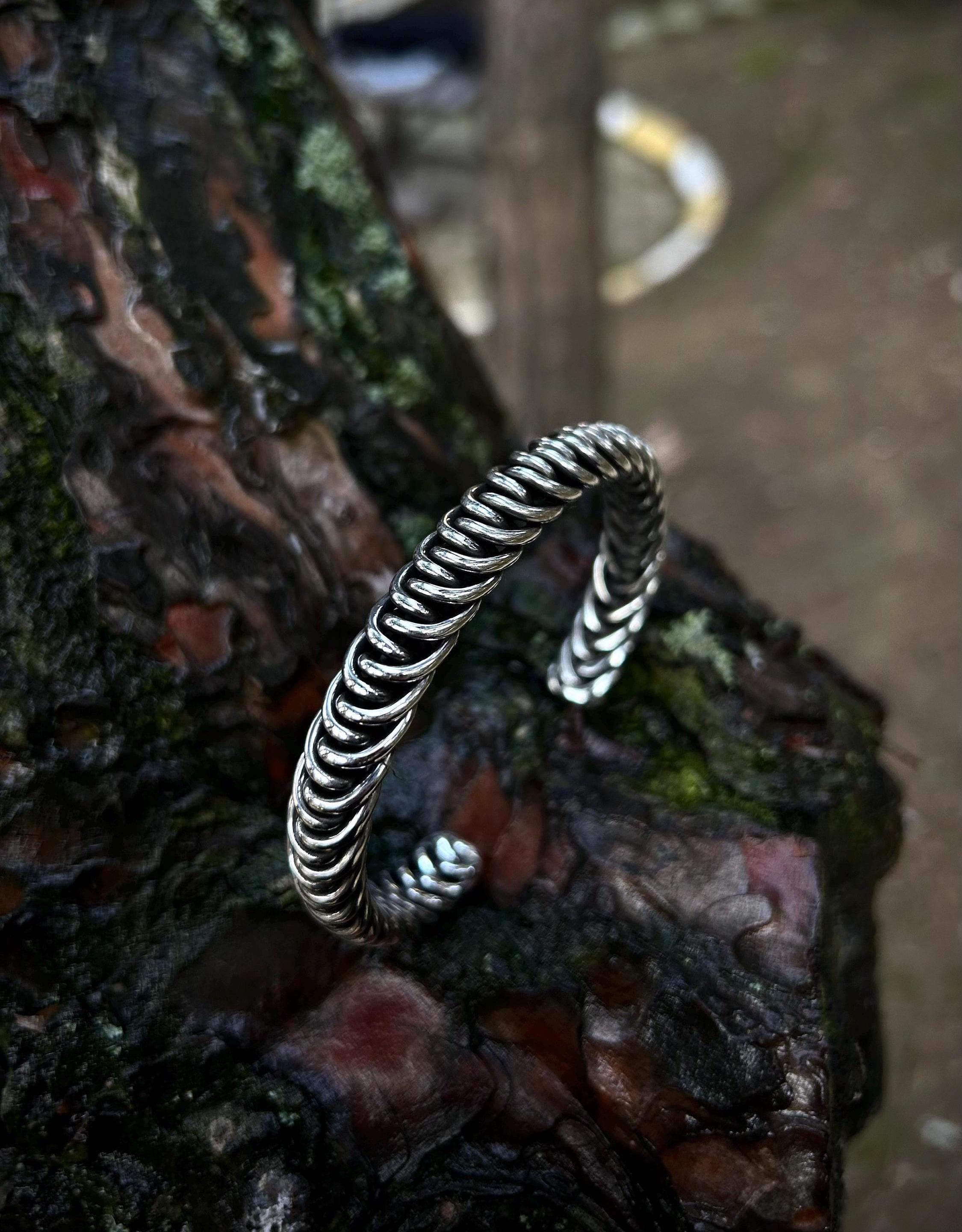 Handmade 925 Sterling Silver Twisted Rope Cuff Bracelet - Spiral Design