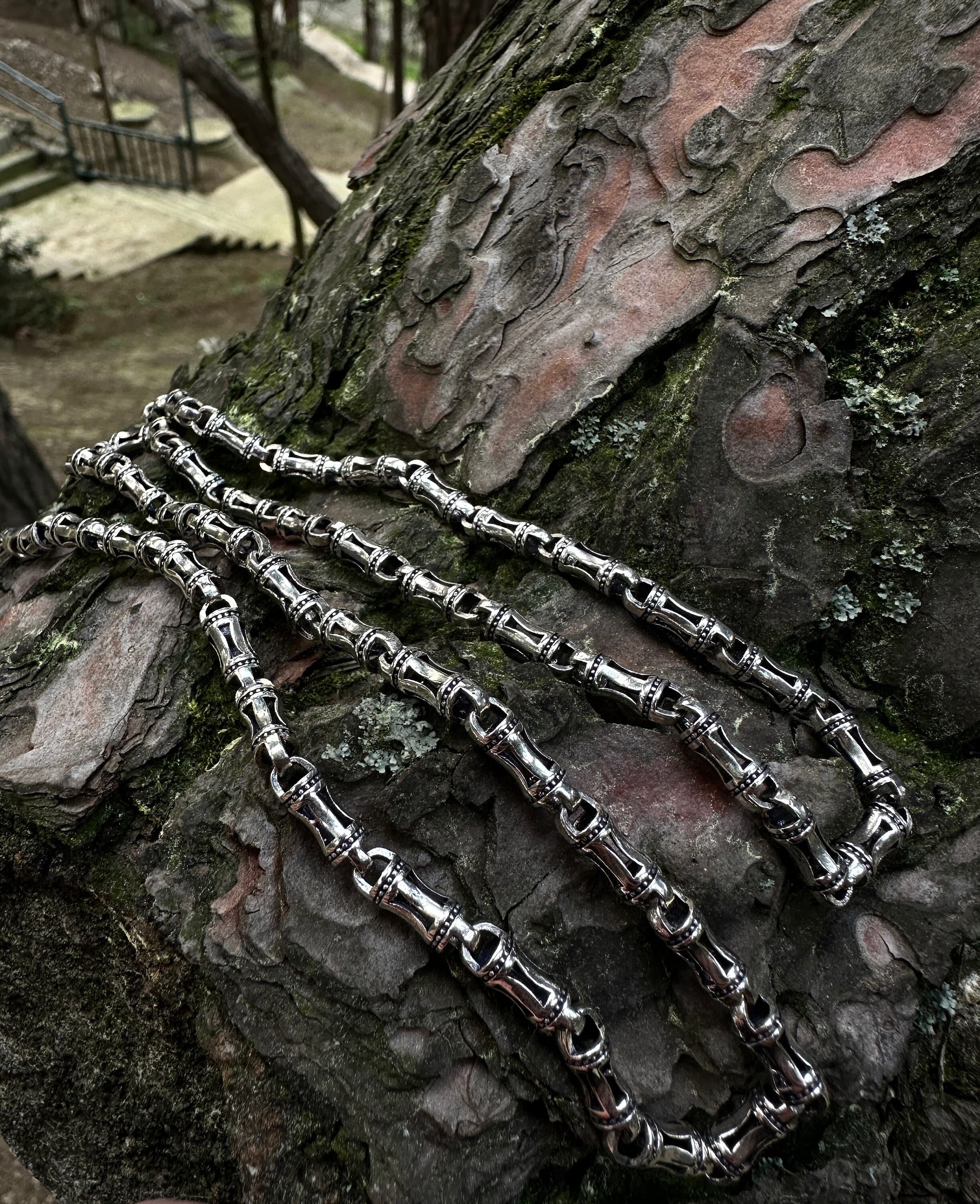 925 Sterling Silver Bone Chain - Unique Mens Link Necklace