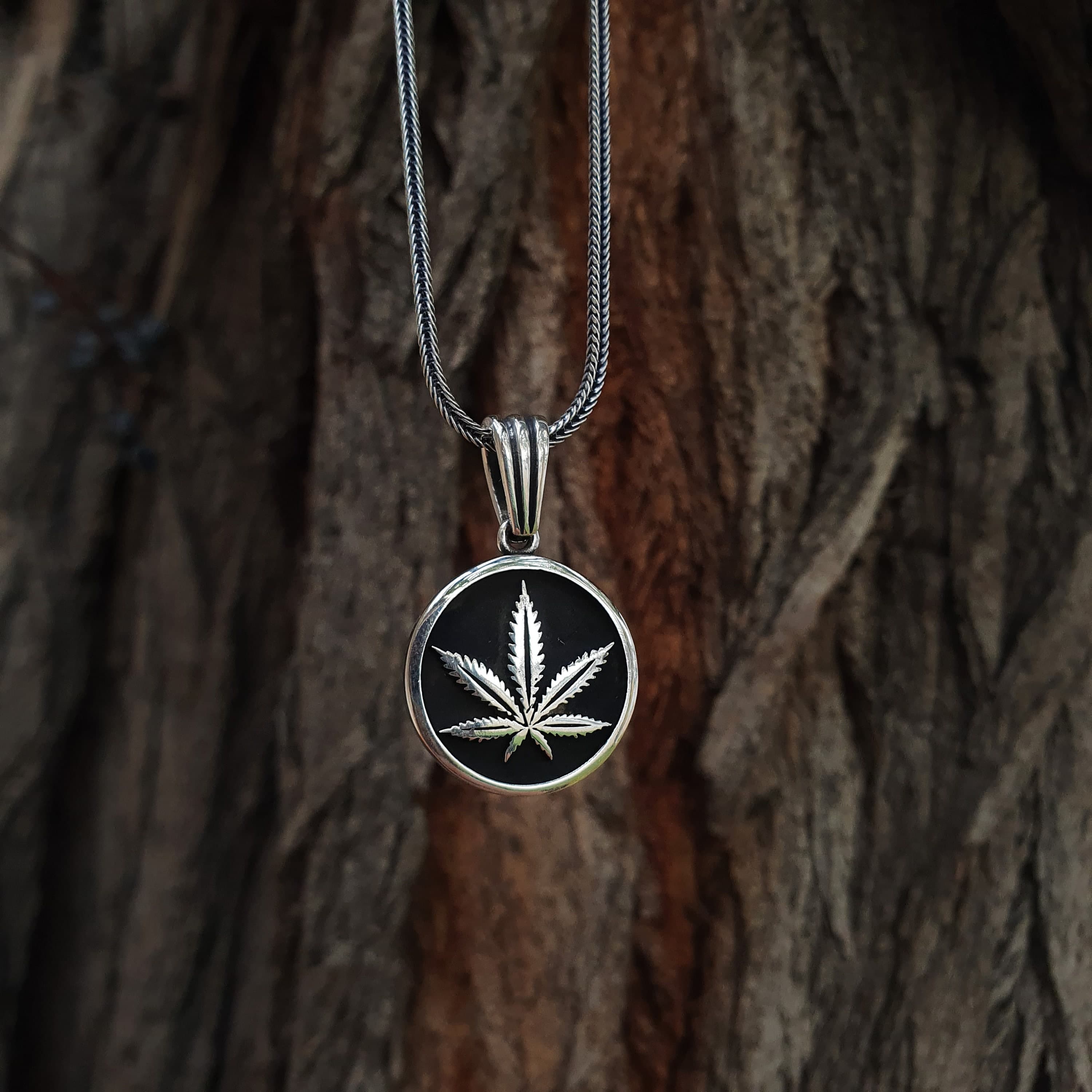 Sterling Silver Marijuana Leaf Necklace, Weed Accessory Jewelry - image 4