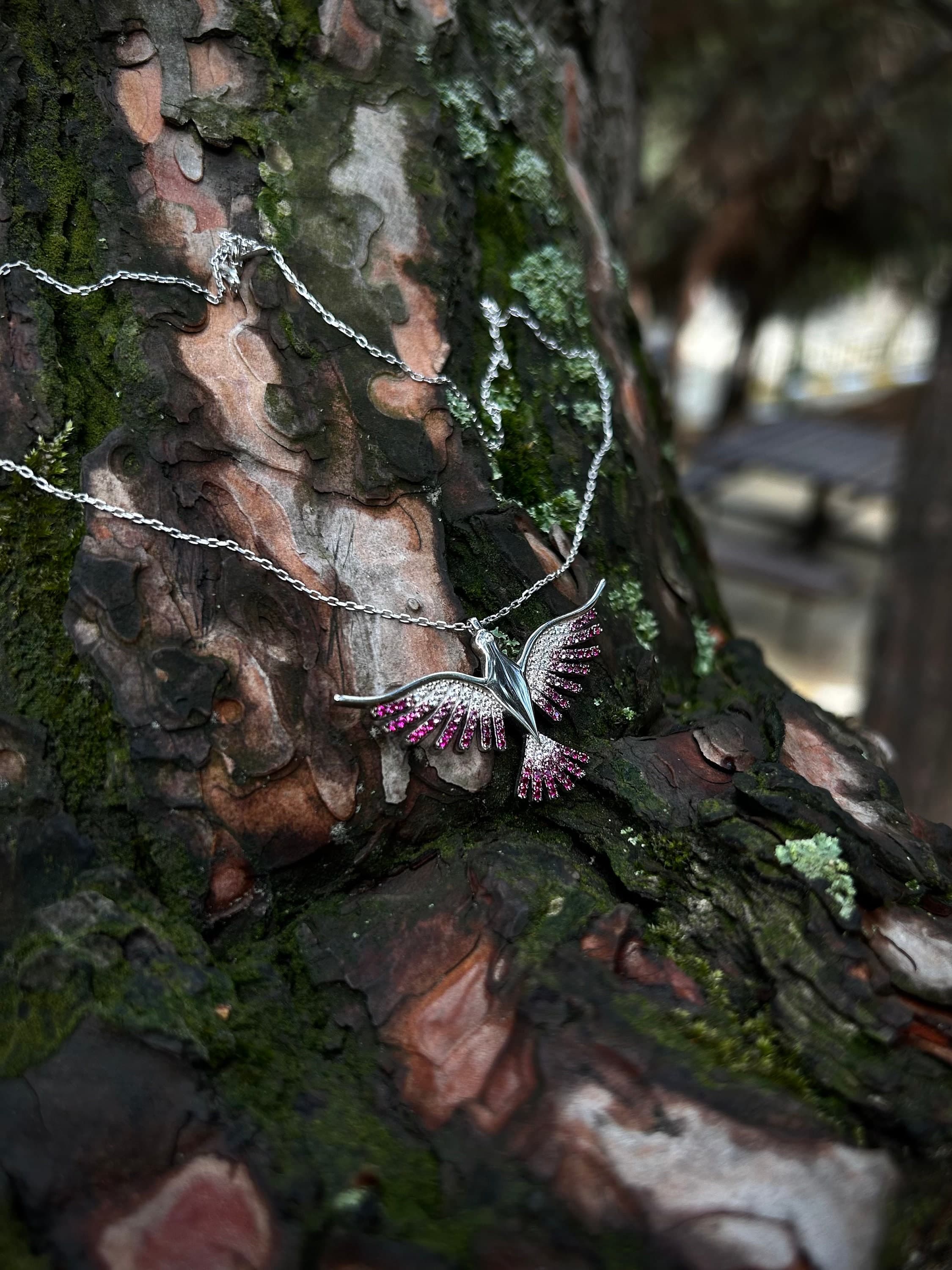 Pink Phoenix Necklace 925K Silver