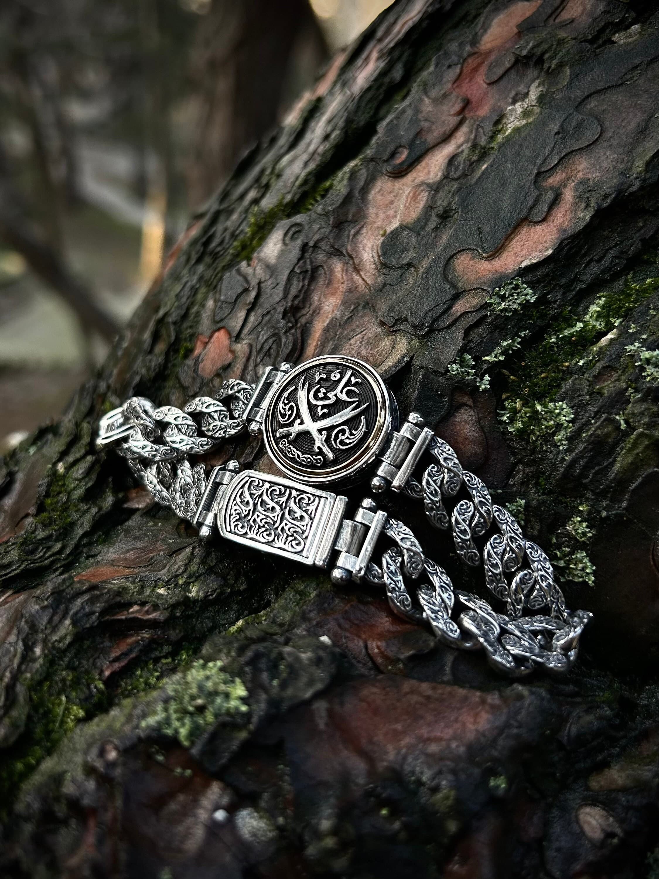 Imam Ali Zulfiqar Chain Bracelet 925 Sterling Silver, Engraved Zulfiqar Chain Bracelet Shia Gift, Unique Shia Jewelry Gift Ya Ali