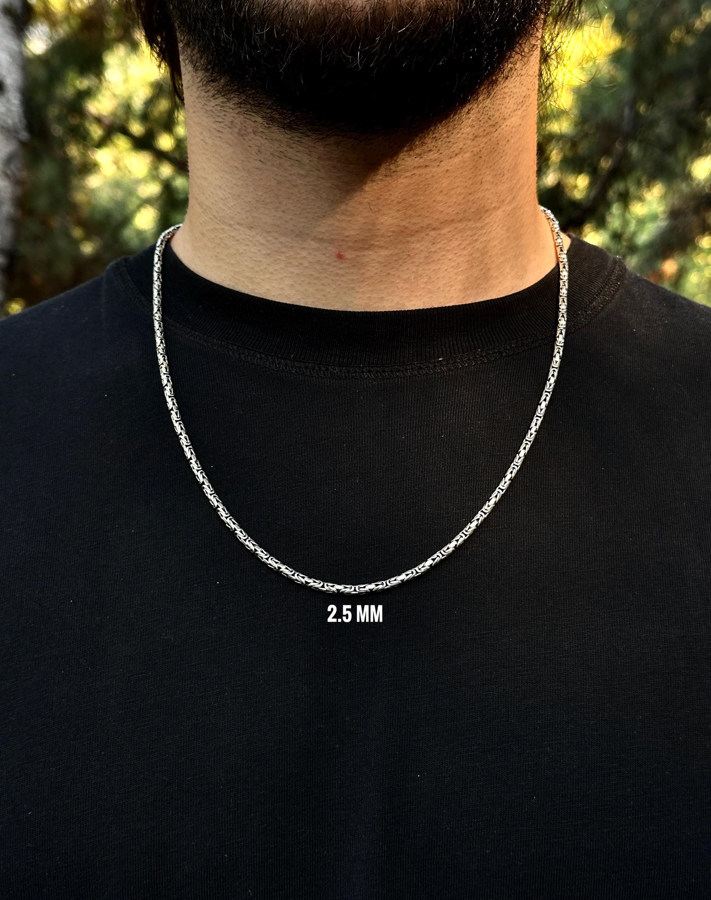 925 Solid Silver Round Byzantine Chain Necklace, Silver Necklace for Men, Chain Necklace for Men, Oxidized Bali Chain Necklace, Gift For Men