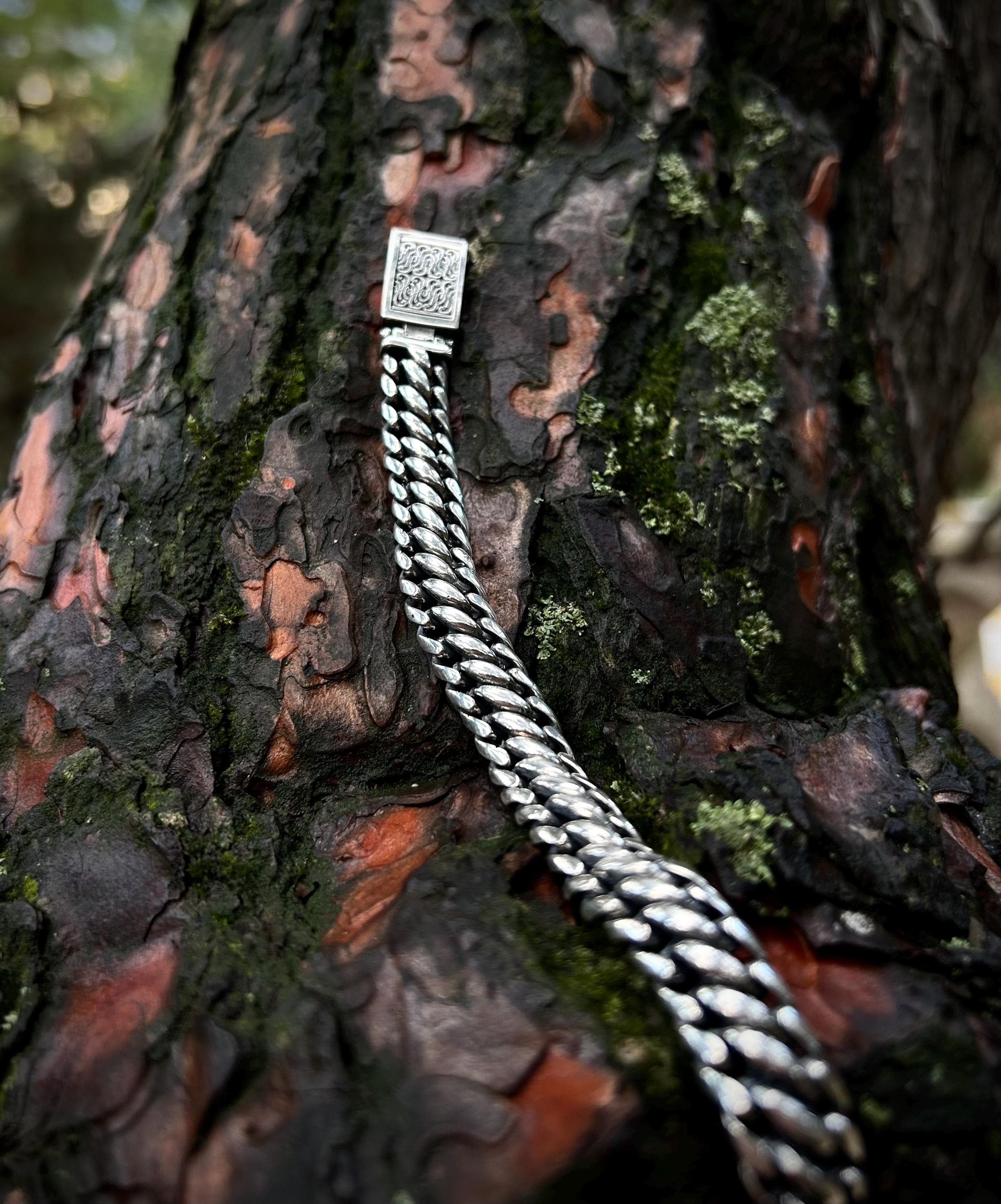 Men's Unique Handmade Chain Bracelet in 925 Sterling Silver, expertly handcrafted for a distinctive look. This one-of-a-kind chain bracelet is an ideal Christmas gift, perfect for men with unique style.