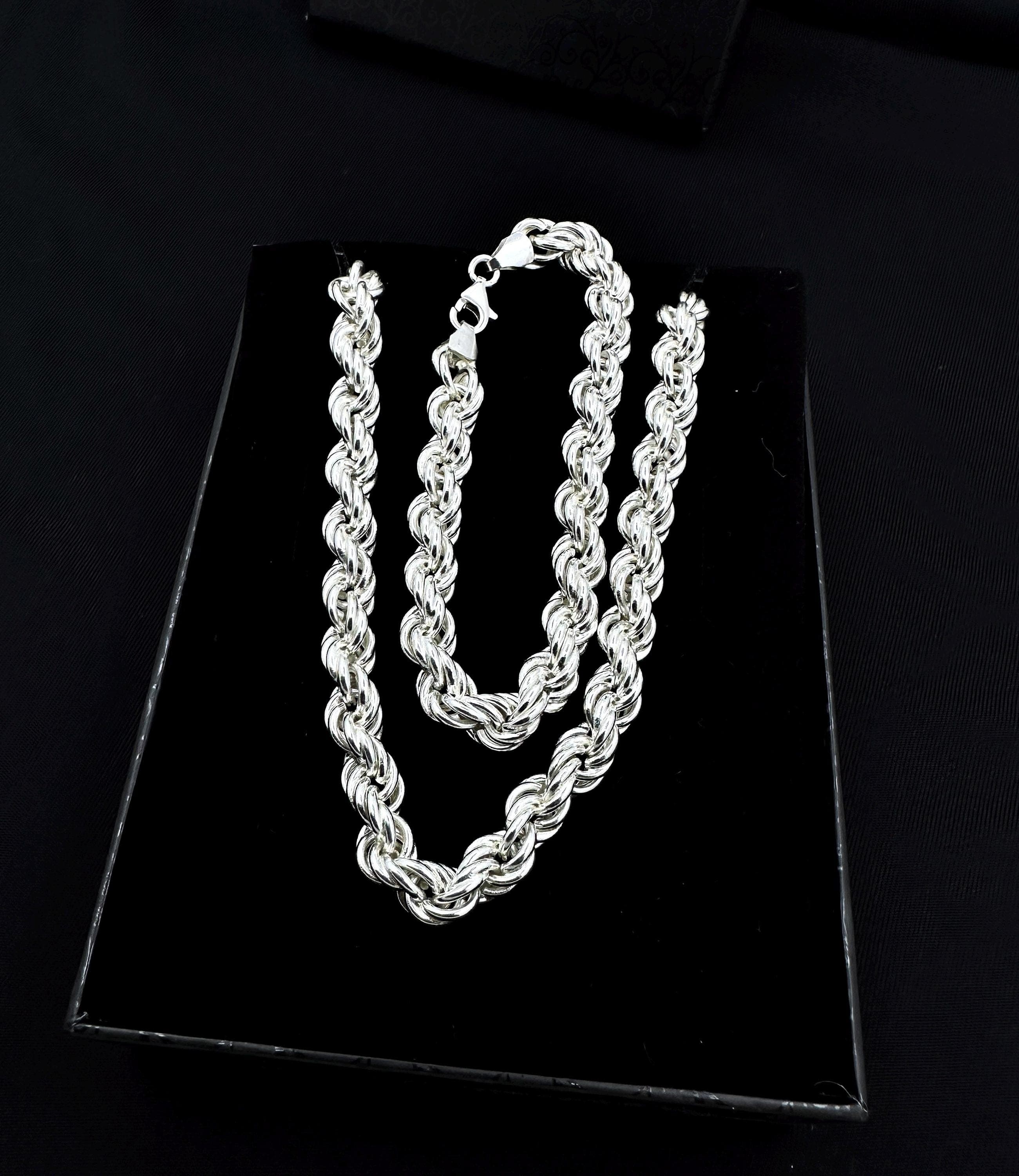 925 Sterling Silver Rope Chain Necklace and Bracelet, Sparkling Sterling Silver Rope Chain, Mens Chain Bracelet 925K Silver, Gift For Father
