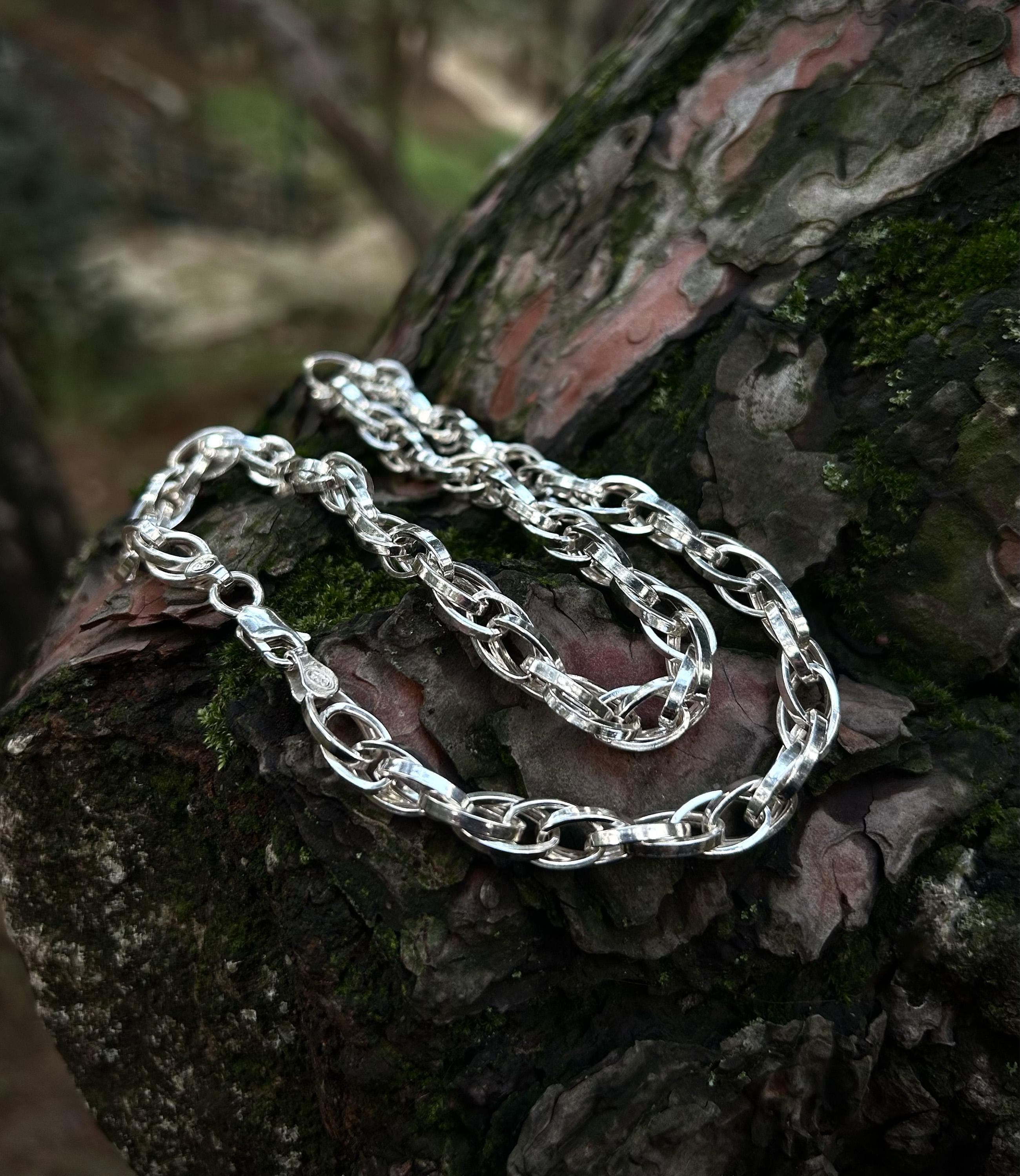 Solid Silver Interlocking Chain | Polished Elongated Link Necklace or Bracelet, Thick Welded Paperclip