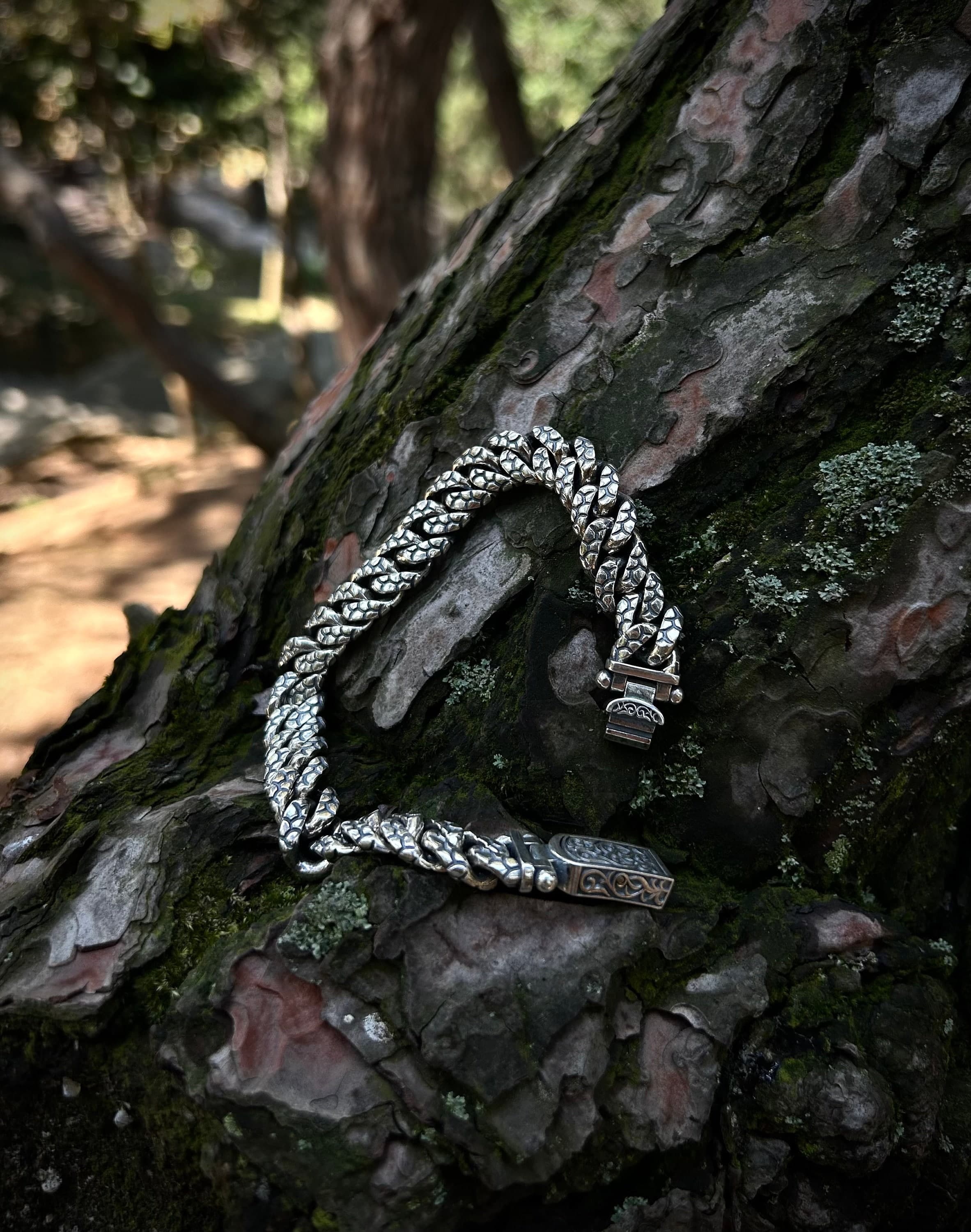 Men's Textured Silver Cuban Link Bracelet 925K, Bold and Stylish Solid Silver Chain Bracelet For Men, Unique Textured Bracelet, Gift For Him