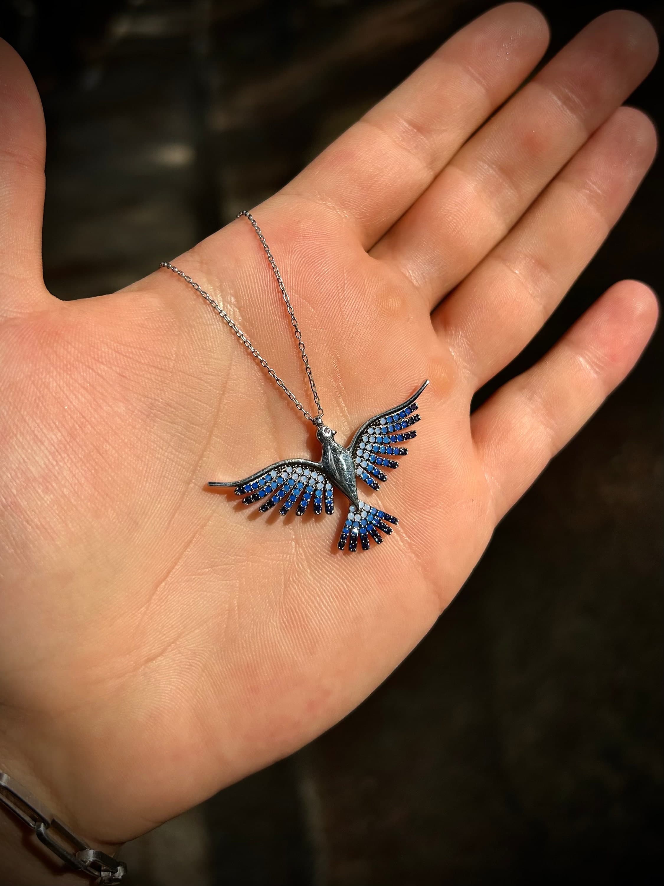 Blue Phoenix Necklace: 925 Sterling Silver Zircon Bird Pendant - image 5