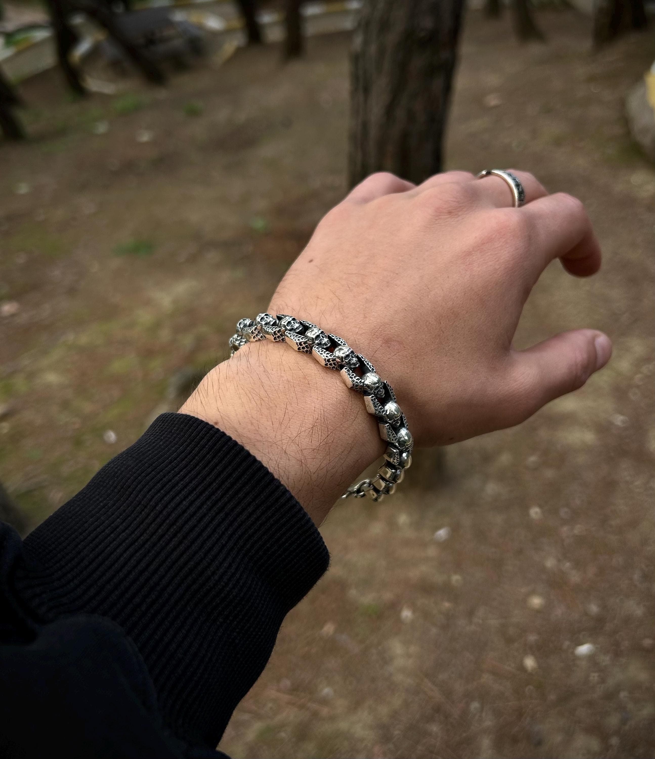 Mens Skull Chain Link Bracelet 925 Sterling Silver, Bikers High Quality Skull Chain Bracelet, Unique Handmade Skull Bracelet Silver For Men