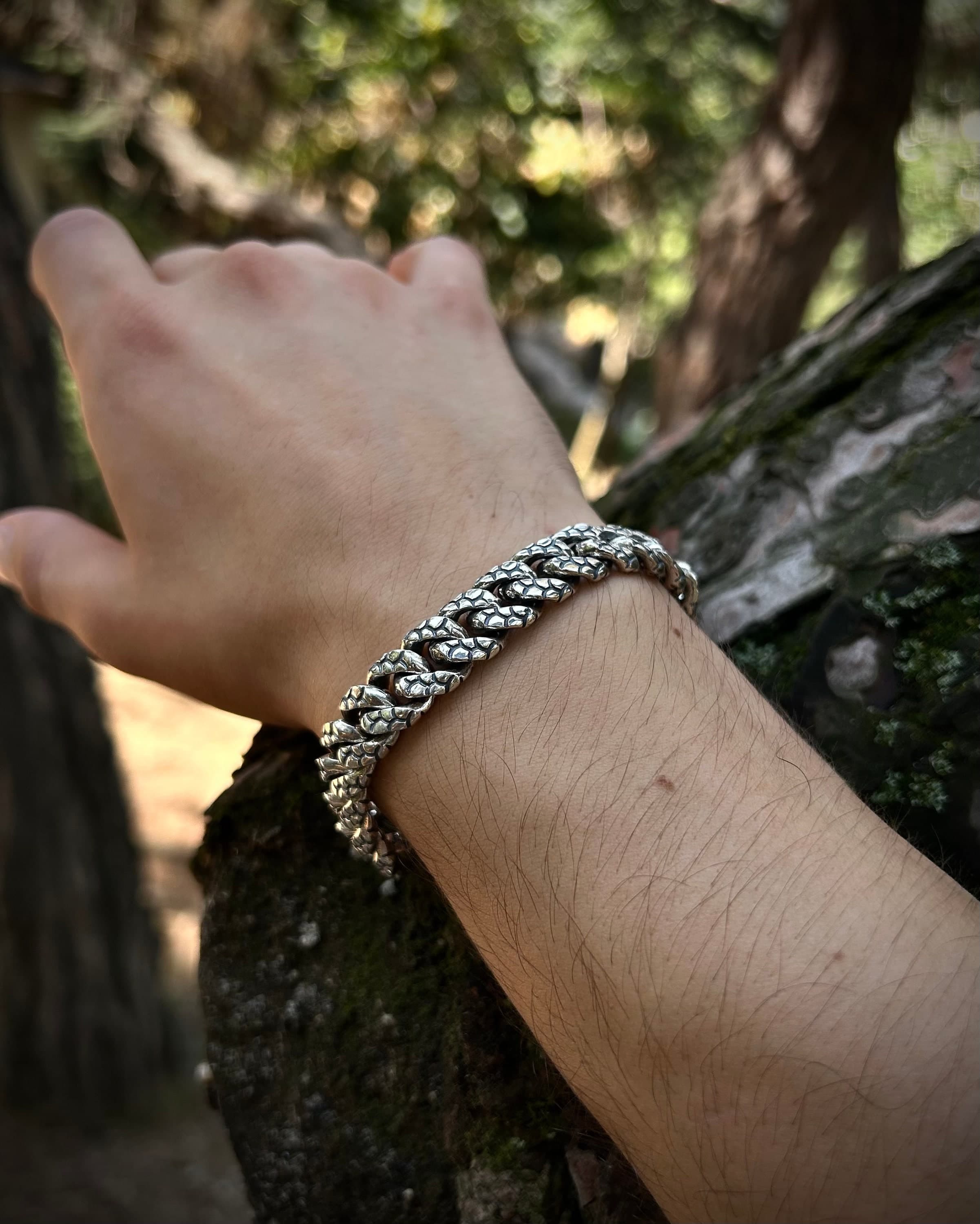 Men's Textured Cuban Link Bracelet: Bold 925K Sterling Silver Chain - image 4