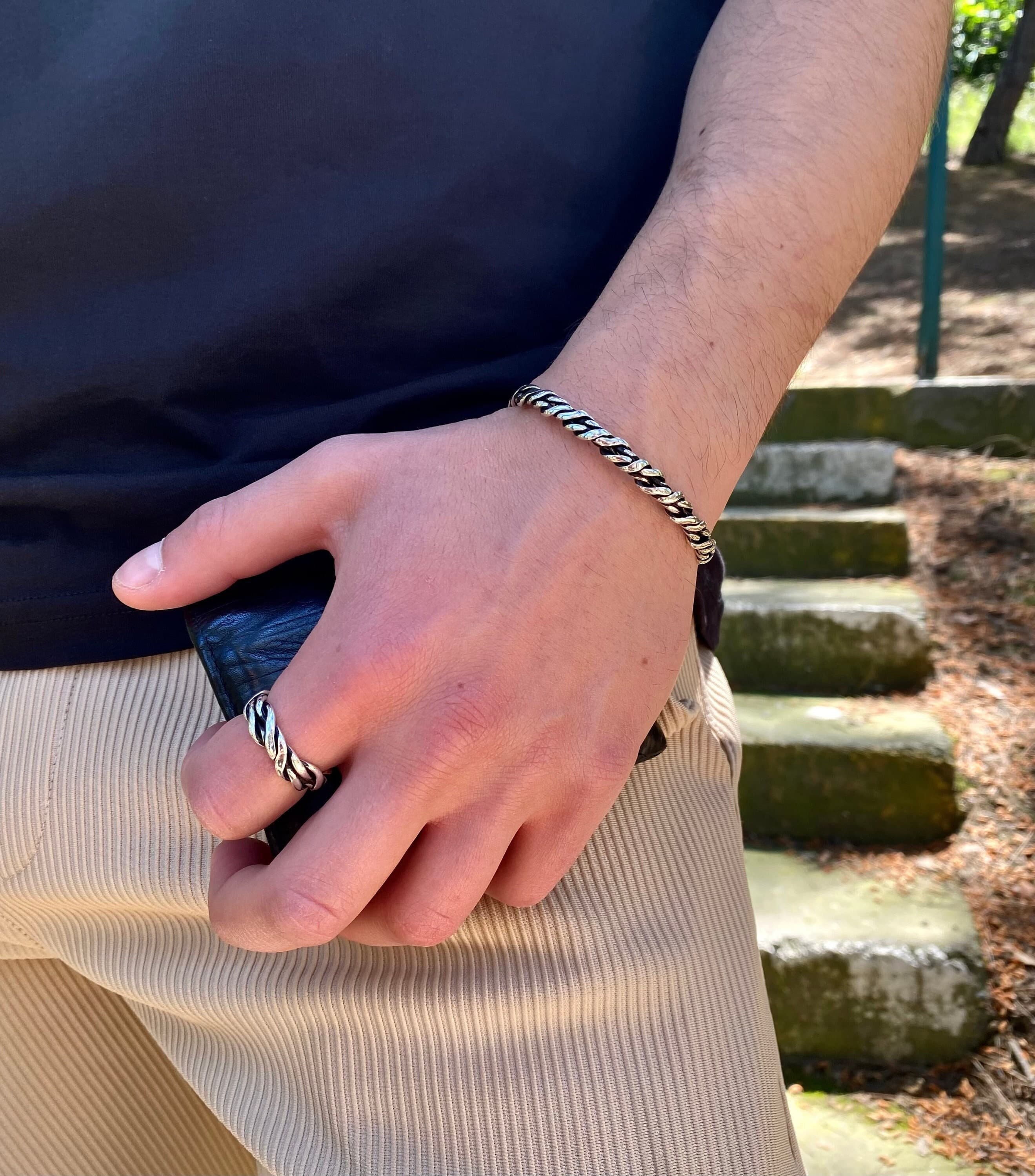 925 Sterling Silver Knit Bracelet And Knit Ring. Great Jewelry Set For Daily Use. Silver Rope Bracelet And Silver Rope Ring look striking when you use it together.