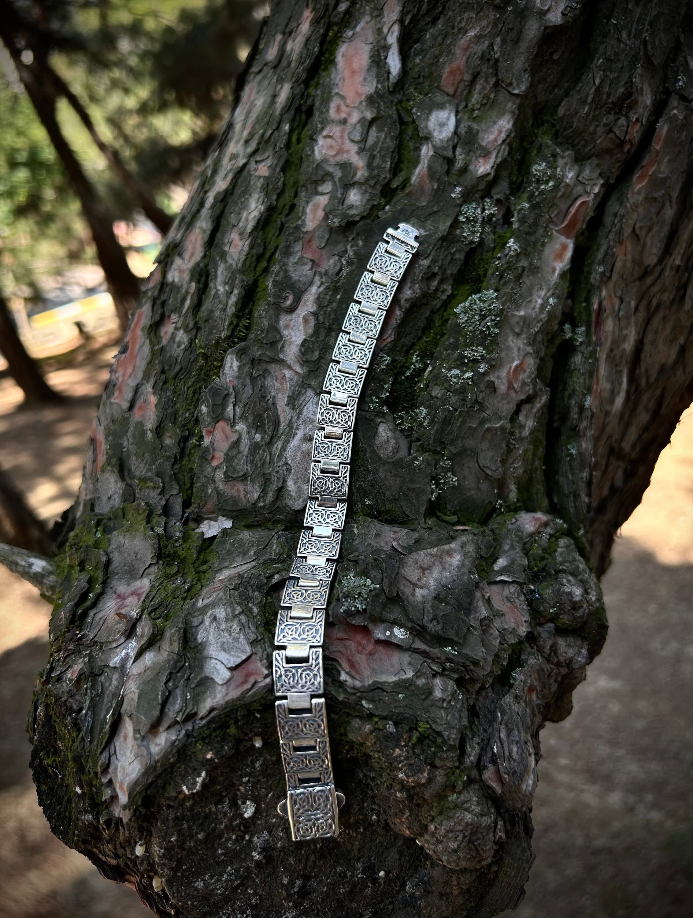 Mens Old School Plate Chain Bracelet 925K Silver, 12mm Engraved Art Chain Bracelet Sterling Silver, Bracelet Gift For Grandpa