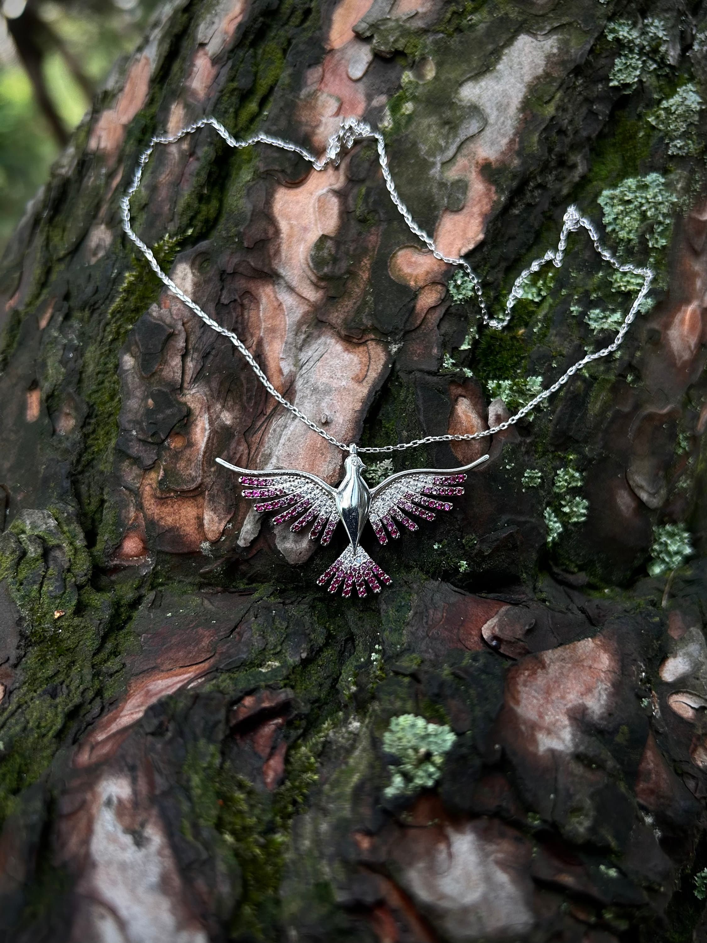 Pink Phoenix Necklace 925K Silver