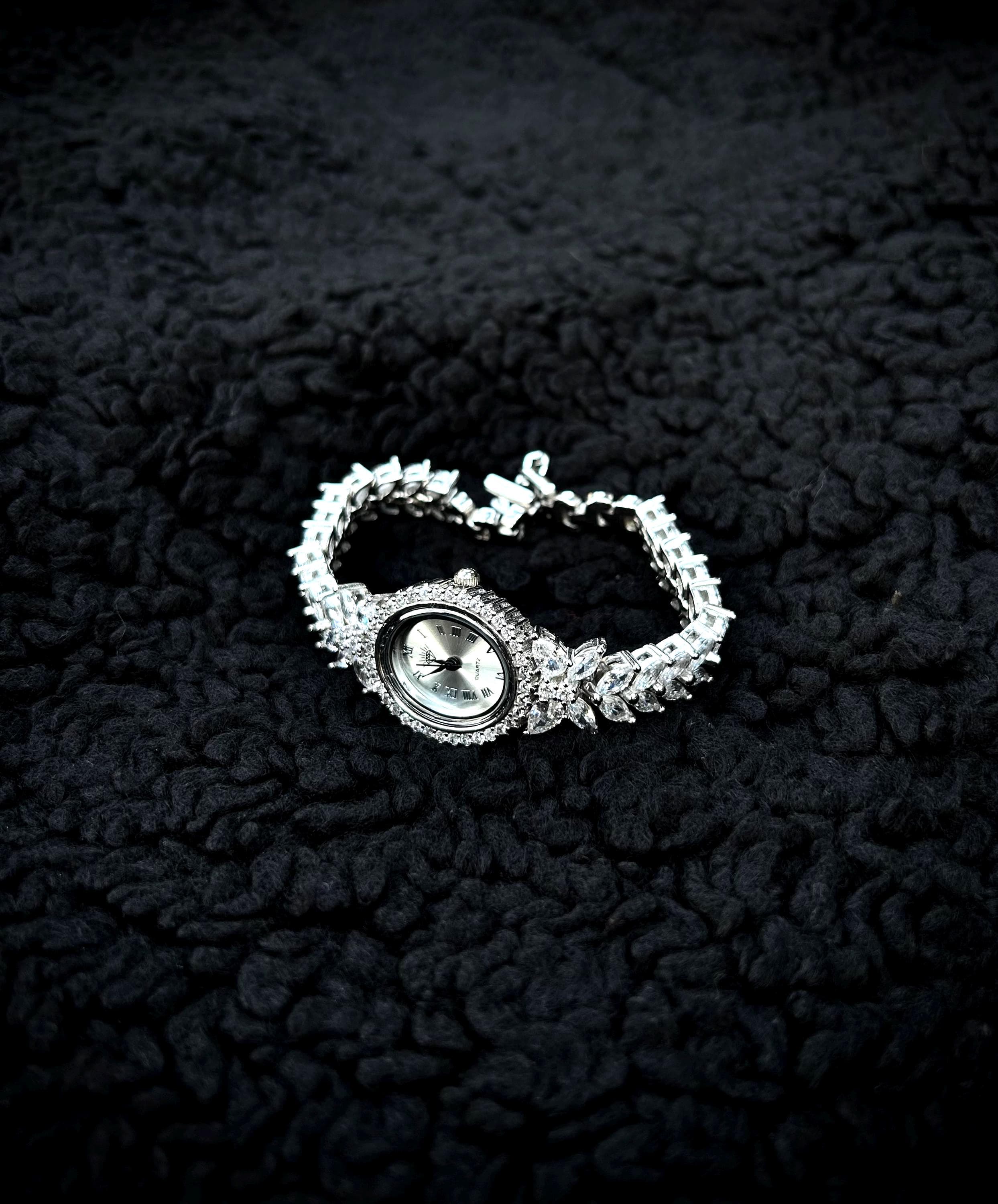 925 Sterling Silver Zircon Bracelet Watch: Rhodium Plated Luxury Jewelry