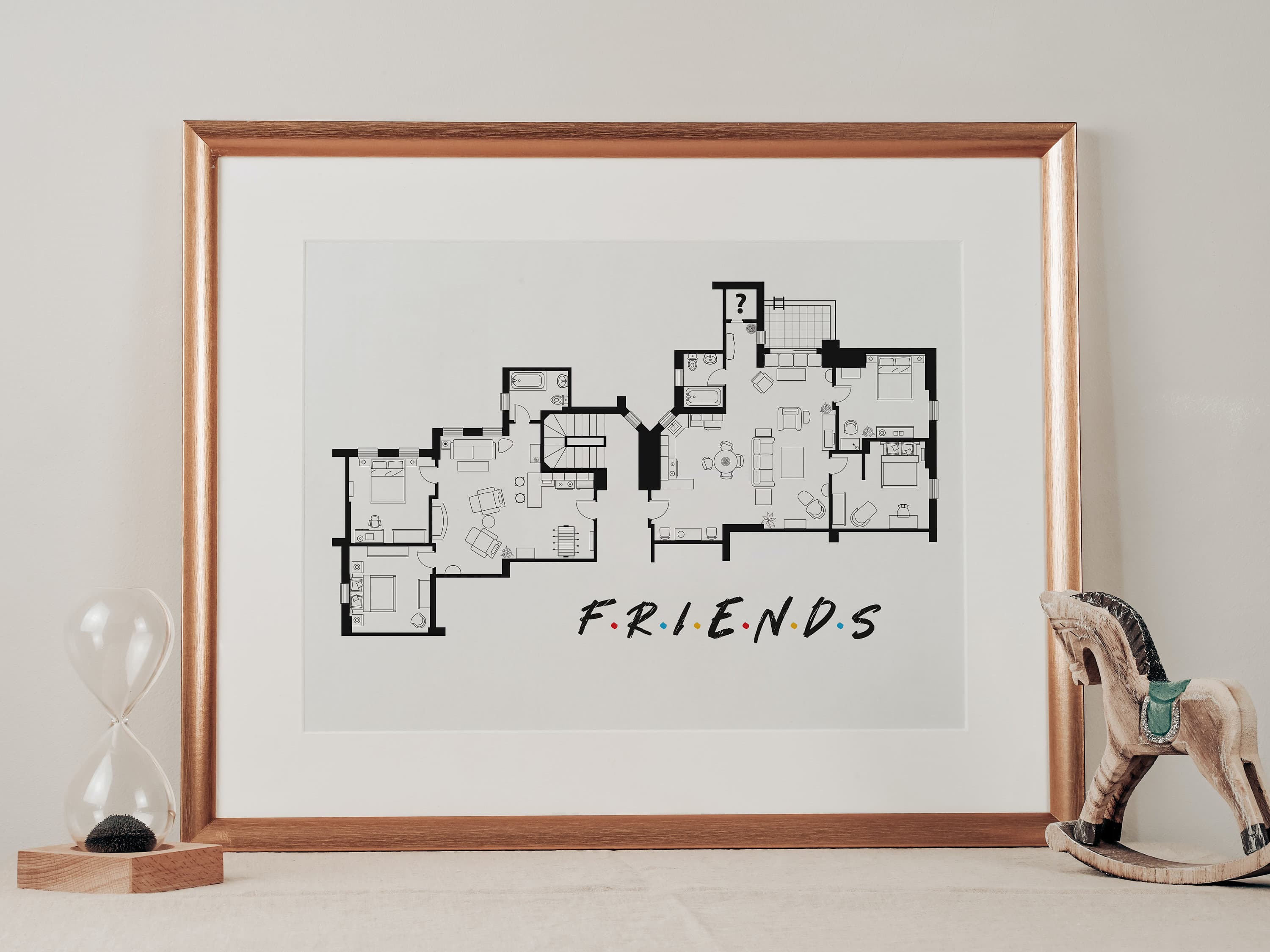 Friends floor plan Wall Art - Friends Apartment Layout Digital Print