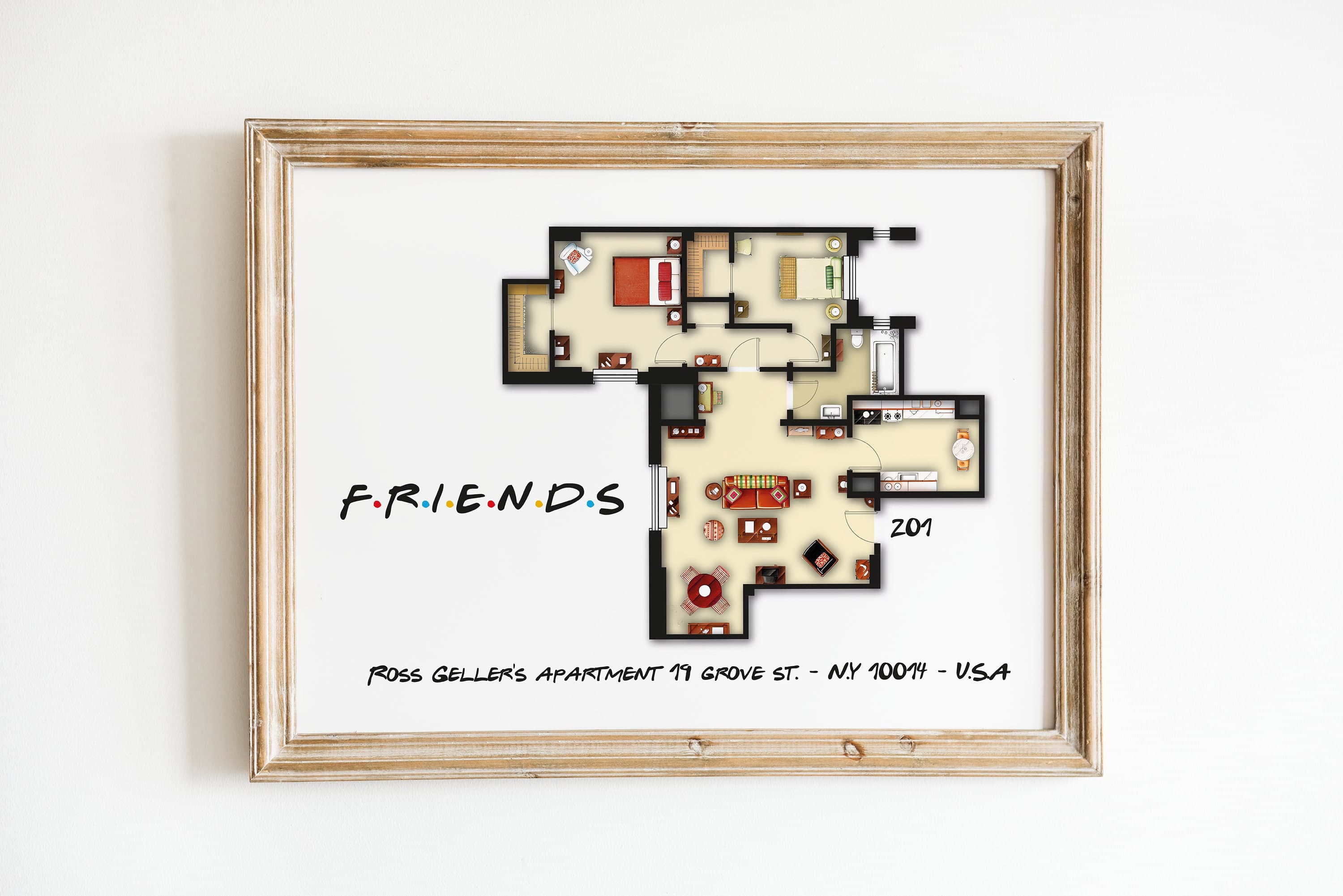 Friends floor plan Wall Art - Friends Apartment Layout Digital Print