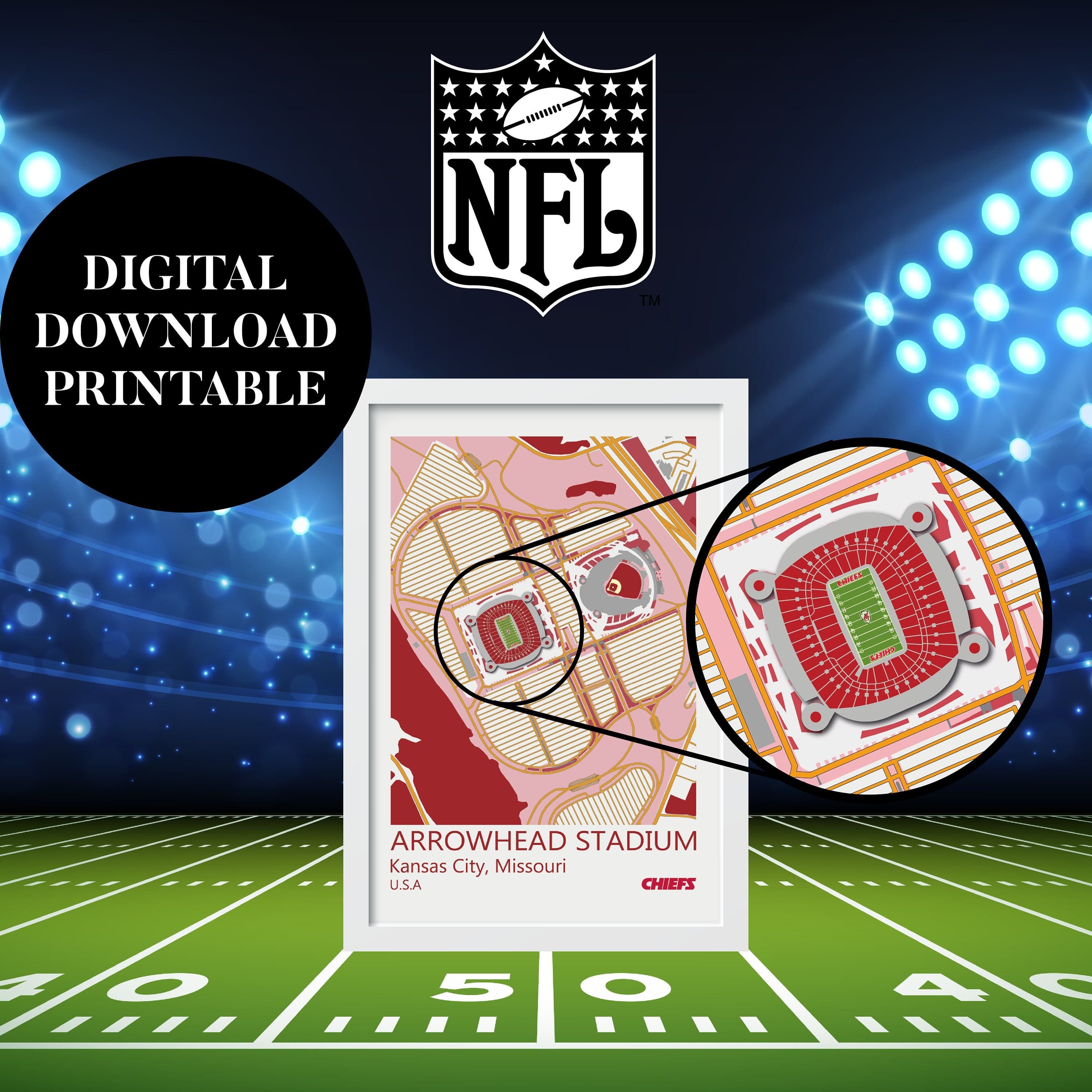 Arrowhead Stadium Map Art Print, Kansas City Chiefs, NFL (Digital Download)