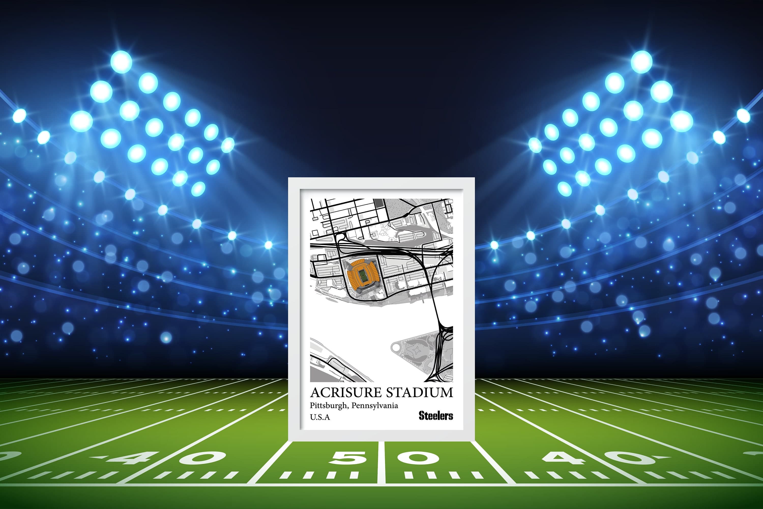 Acrisure Stadium Map Print, Pittsburgh Steelers, NFL Poster (Digital Download)