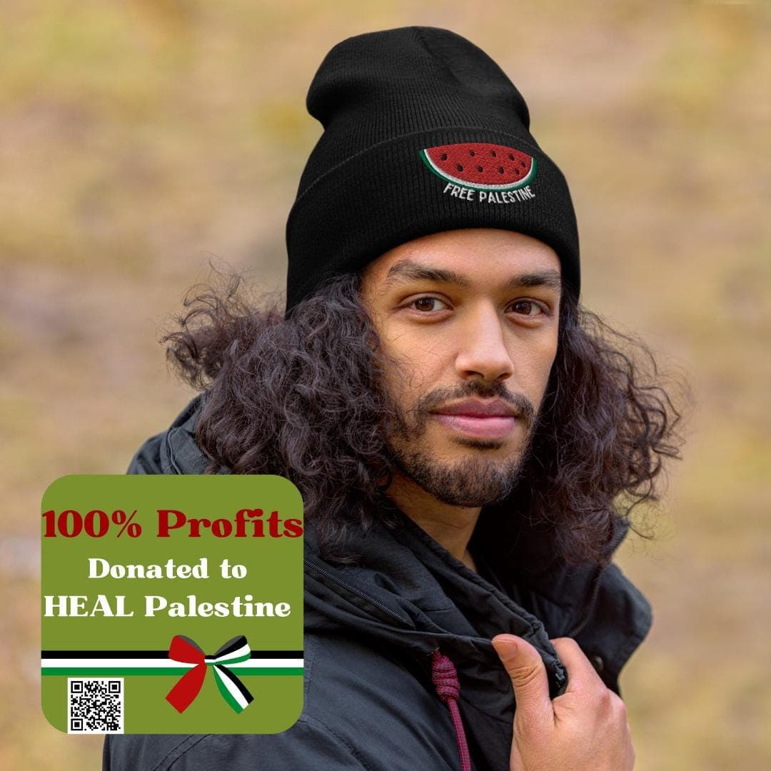 100% Profits Donated, Free Palestine Watermelon Embroidered Beanie, Gaza, Resistance, Anti-genocide, Anti-War, Anti-apartheid, Free Lebanon