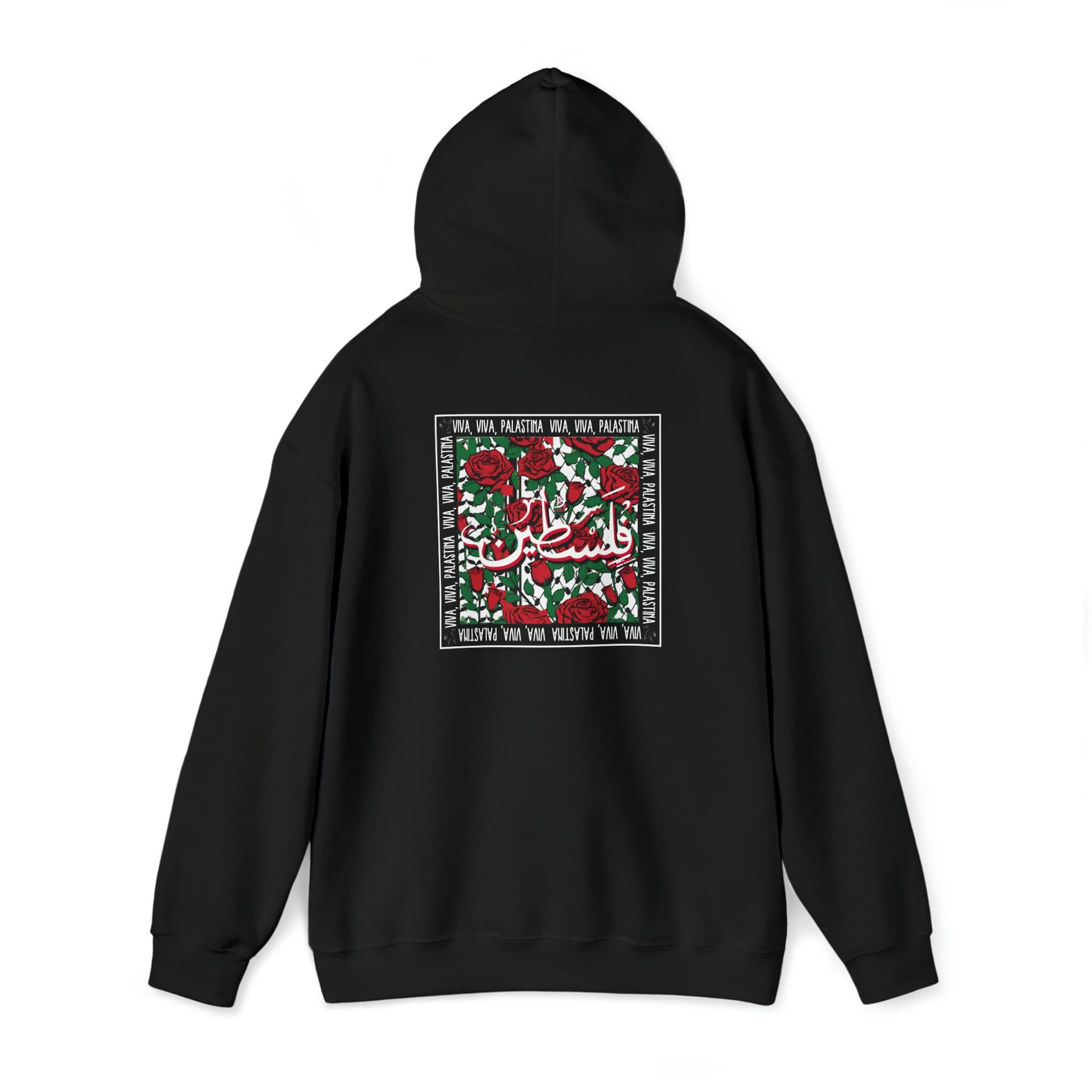 Free Palestine Hoodie, Spanish, double-sided,Keffiyeh print, rose, resistance, anti-genocide, anti-war, peace, Falastin Arabic - image 3