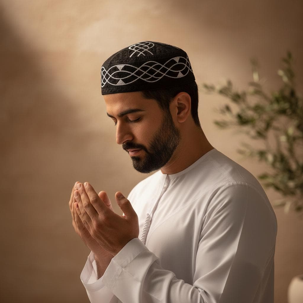 Mens kufi ethnic series white colors, Prayer hat, Muslim hat, muslim cap kufiah - image 5