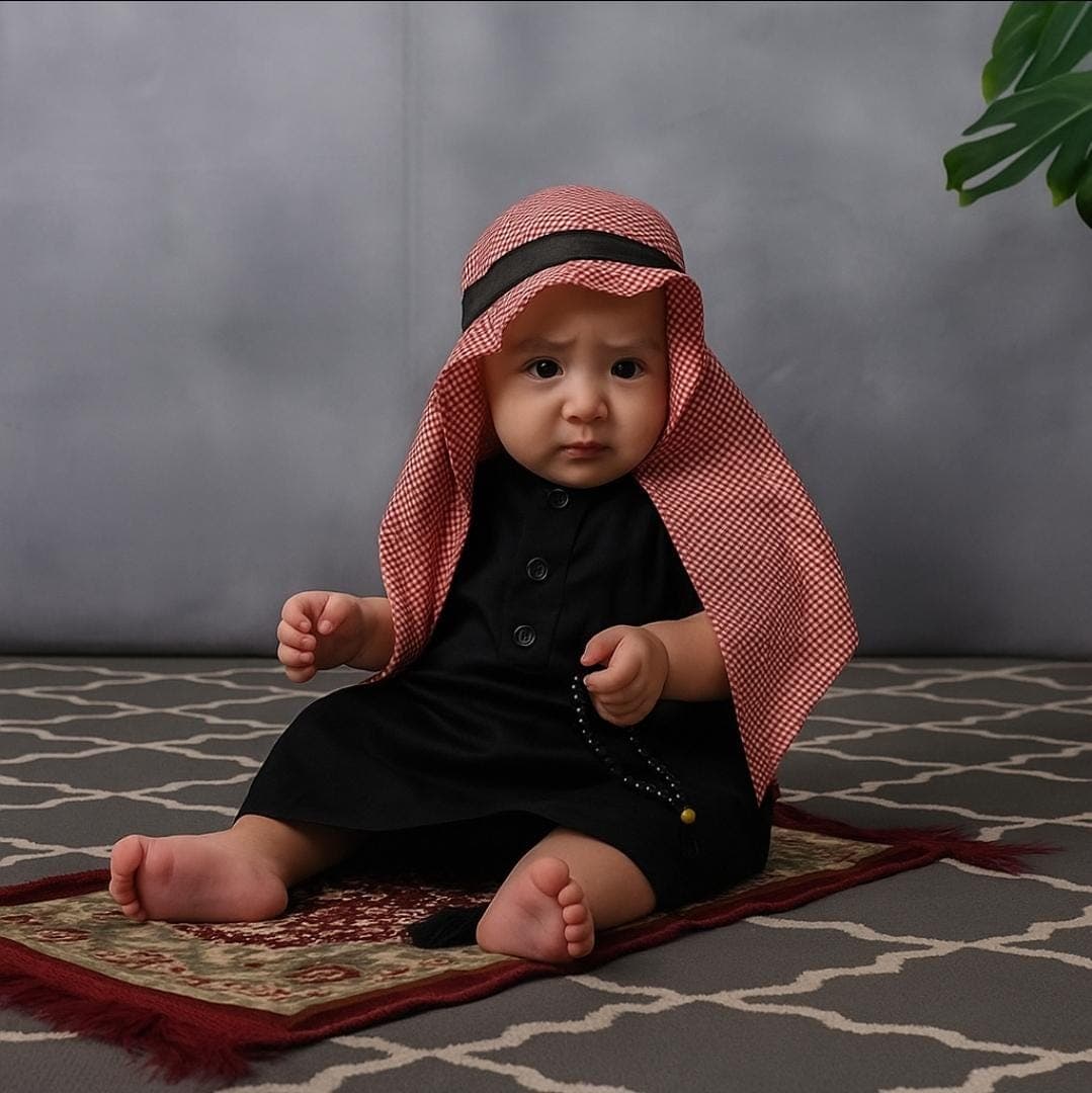 Baby boys abaya full sets, abaya and red & black turban free for age 0-2 years old - image 3