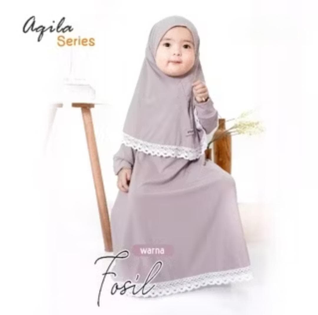0-3 years old Baby hijab and dress Fosil colour AQILA series | toddler hijab | children hijab - image 3