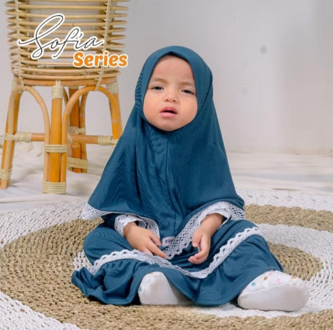 0-3 years old Baby hijab and dress TEAL colour SOFIA series | toddler hijab | children hijab - image 3