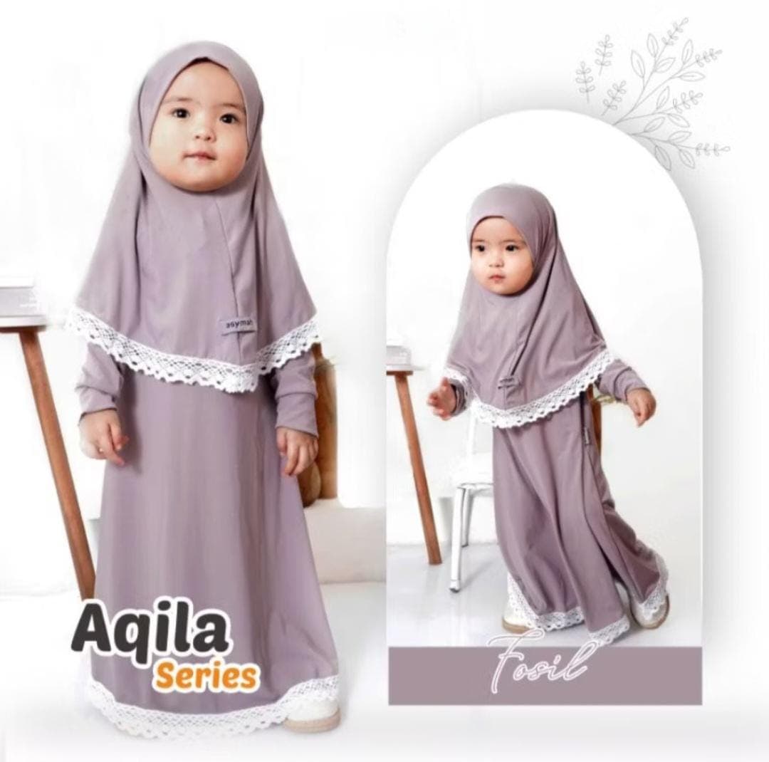0-3 years old Baby hijab and dress Fosil colour AQILA series | toddler hijab | children hijab