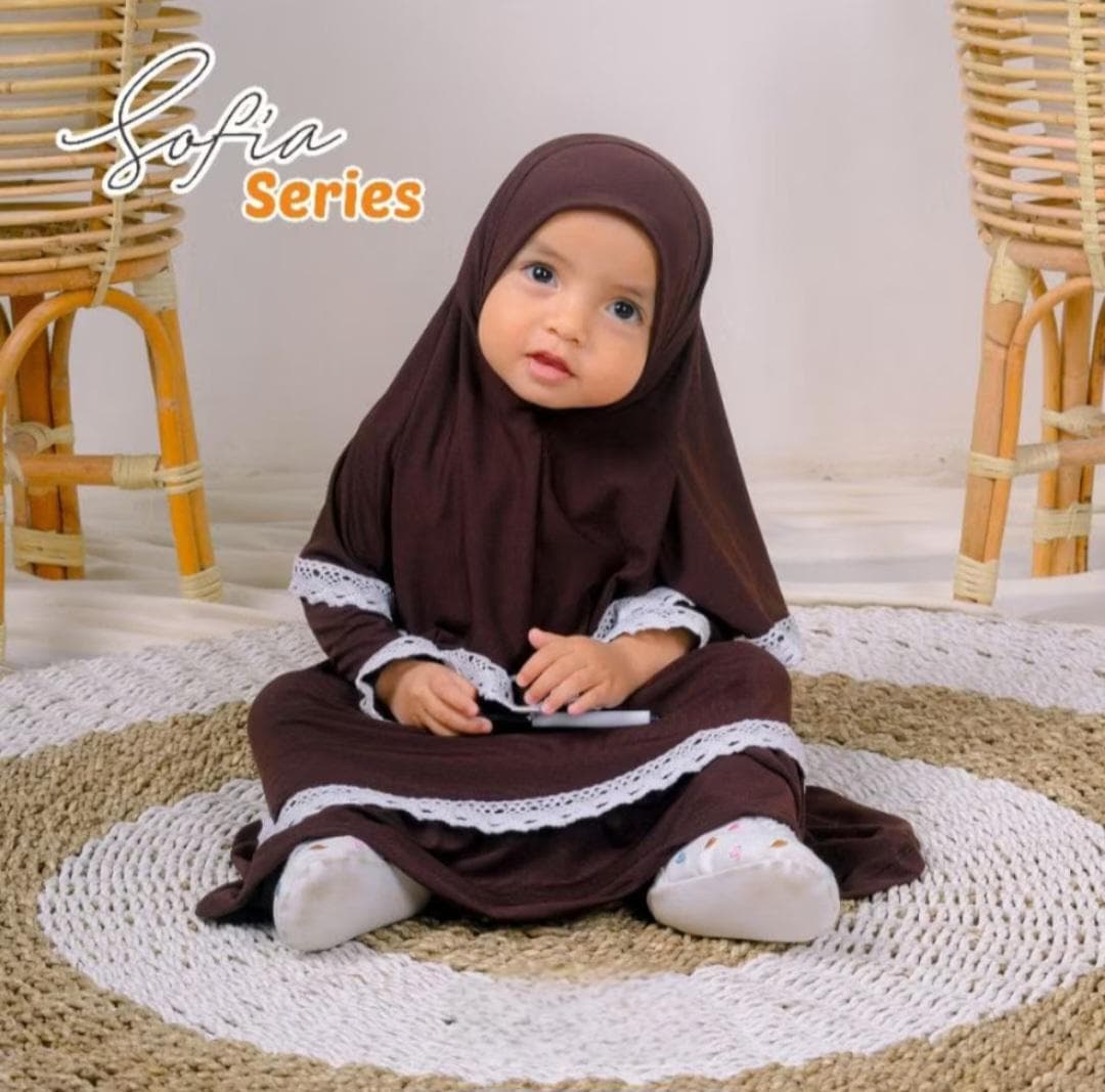 0-3 years old Baby hijab and dress Dark Coffe colour SOFIA series | toddler hijab | children hijab - image 5
