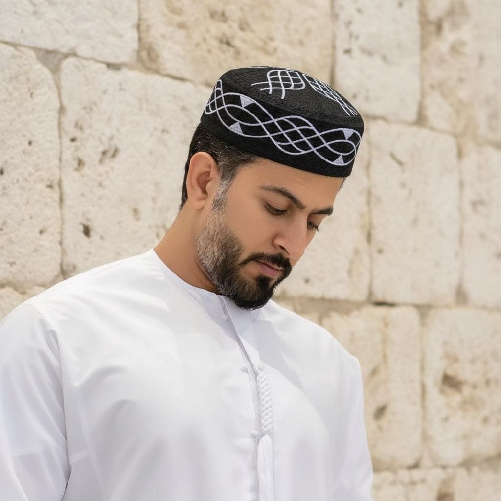 Mens kufi ethnic series black colors, Prayer hat, Muslim hat, muslim cap kufiah
