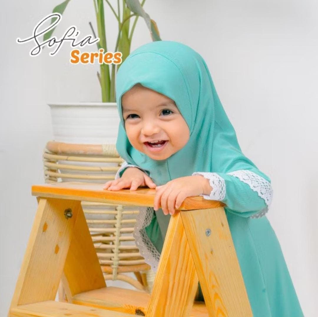 0-3 years old Baby hijab and dress Green Mint colour SOFIA series | toddler hijab | children hijab - image 5