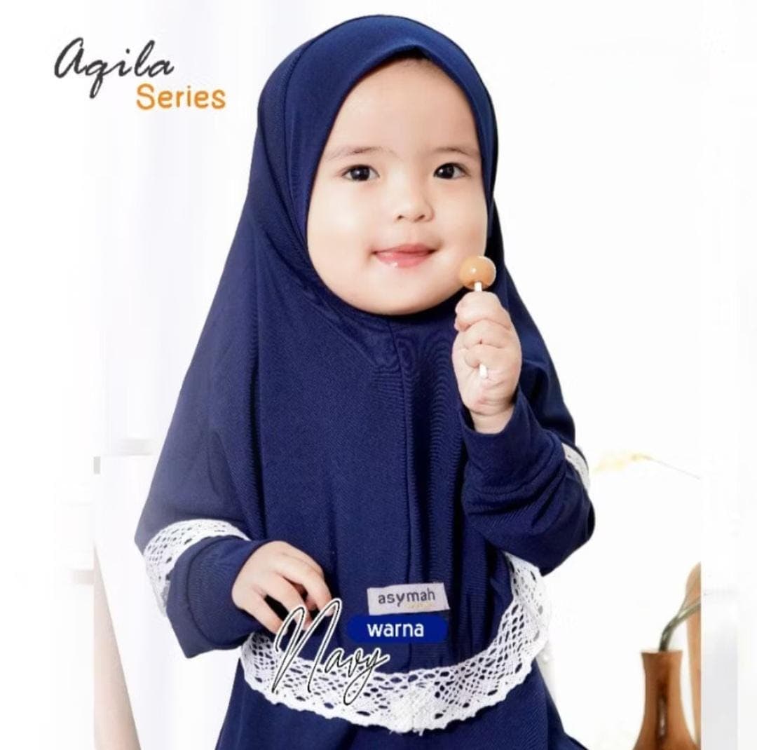 0-3 years old Baby hijab and dress Navy colour AQILA series | toddler hijab | children hijab - image 4
