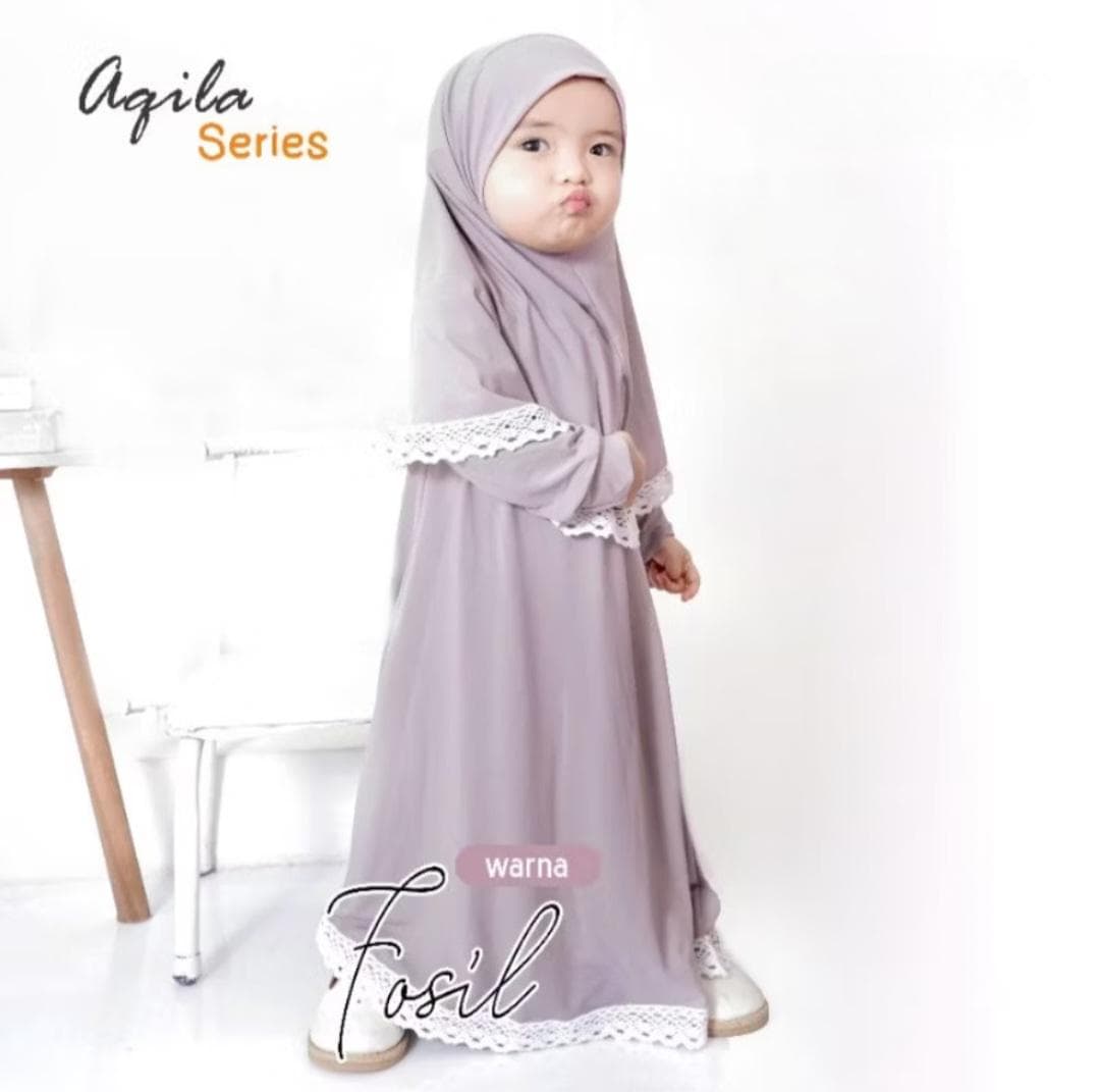 0-3 years old Baby hijab and dress Fosil colour AQILA series | toddler hijab | children hijab - image 4