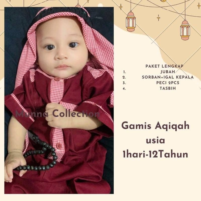 Baby boys abaya full sets for age 0-24 months maroon red checkered lis