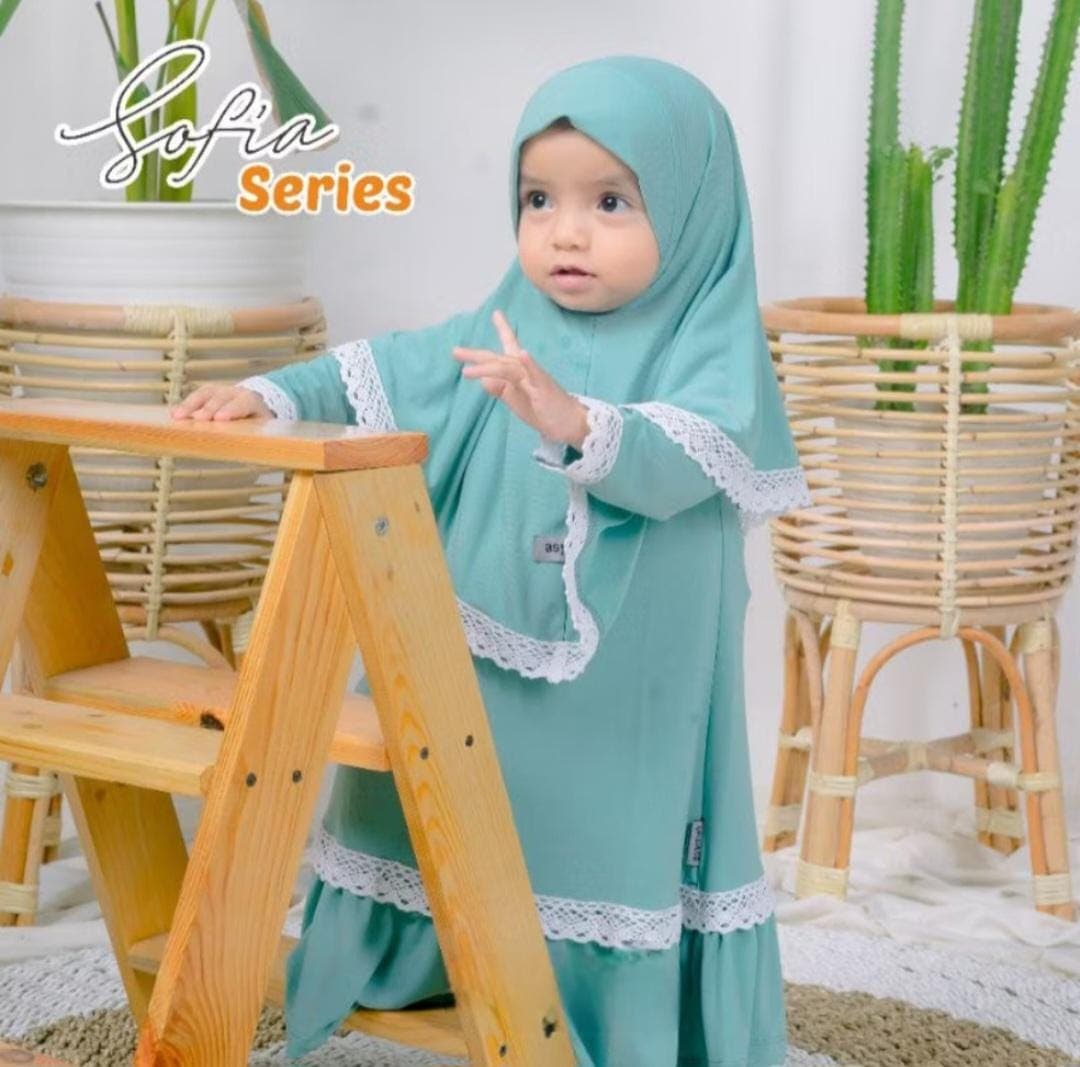 0-3 years old Baby hijab and dress Green Mint colour SOFIA series | toddler hijab | children hijab - image 3