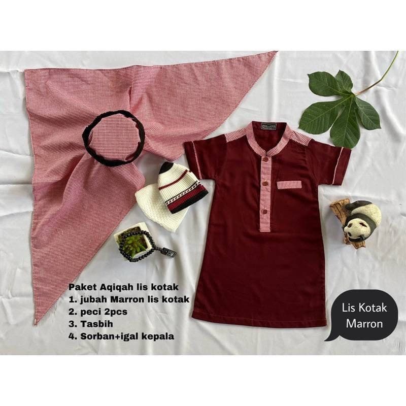 Baby boys abaya full sets for age 0-24 months maroon red checkered lis - image 4