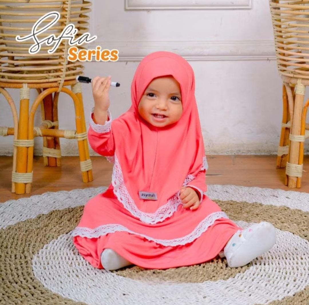0-3 years old Baby hijab and dress Pink salem colour SOFIA series | toddler hijab | children hijab - image 4
