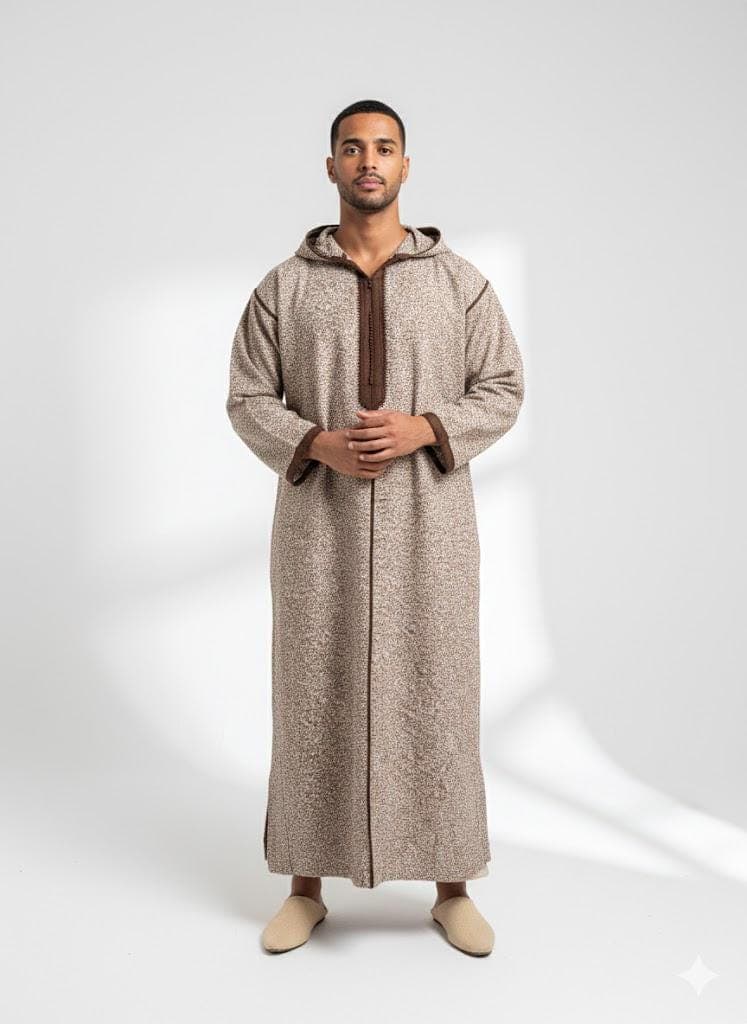 Moroccan winter Djellaba, thick handmade wool hooded thobe, hooded coat for men
