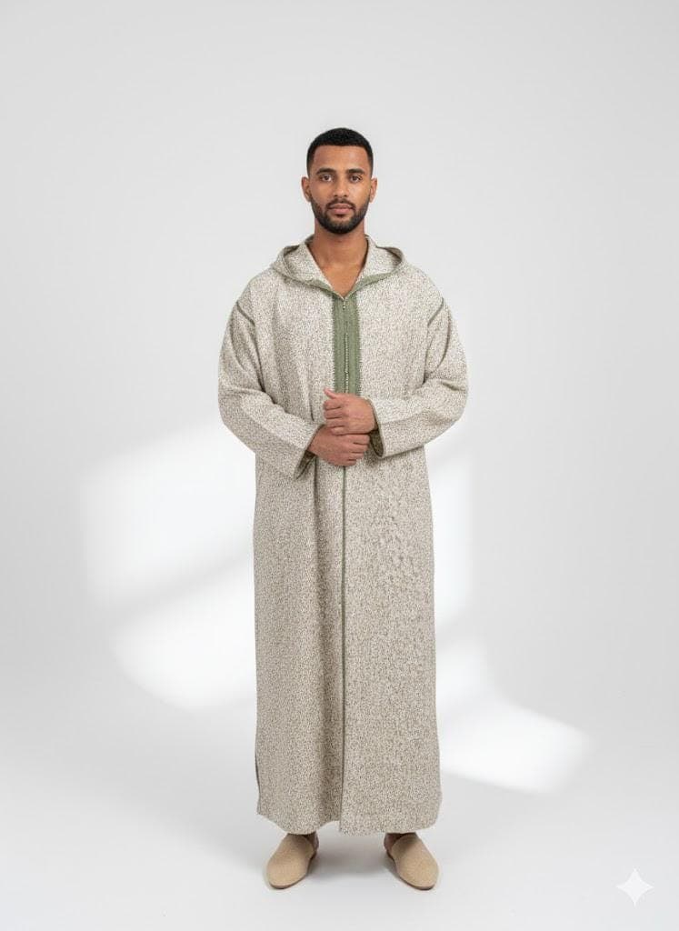 Moroccan winter Djellaba, thick handmade wool hooded thobe, hooded coat for men