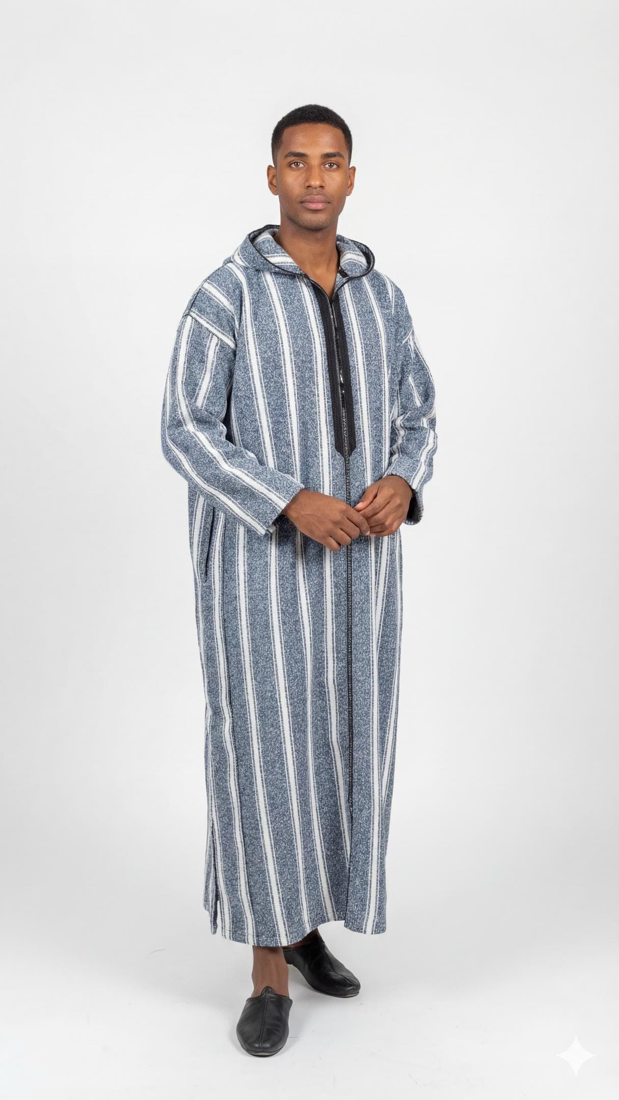 Thick Wool Moroccan Djellaba - Striped Winter Hooded thobe for men,