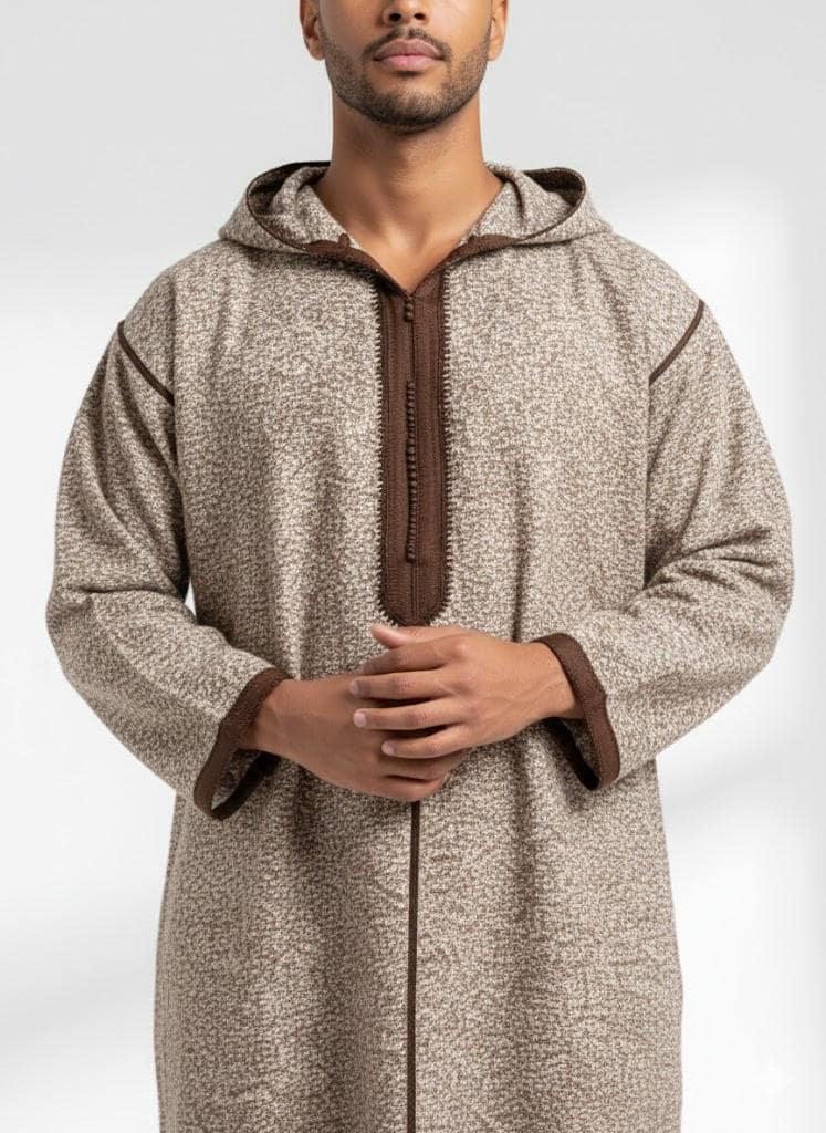 Moroccan winter Djellaba, thick handmade wool hooded thobe, hooded coat for men