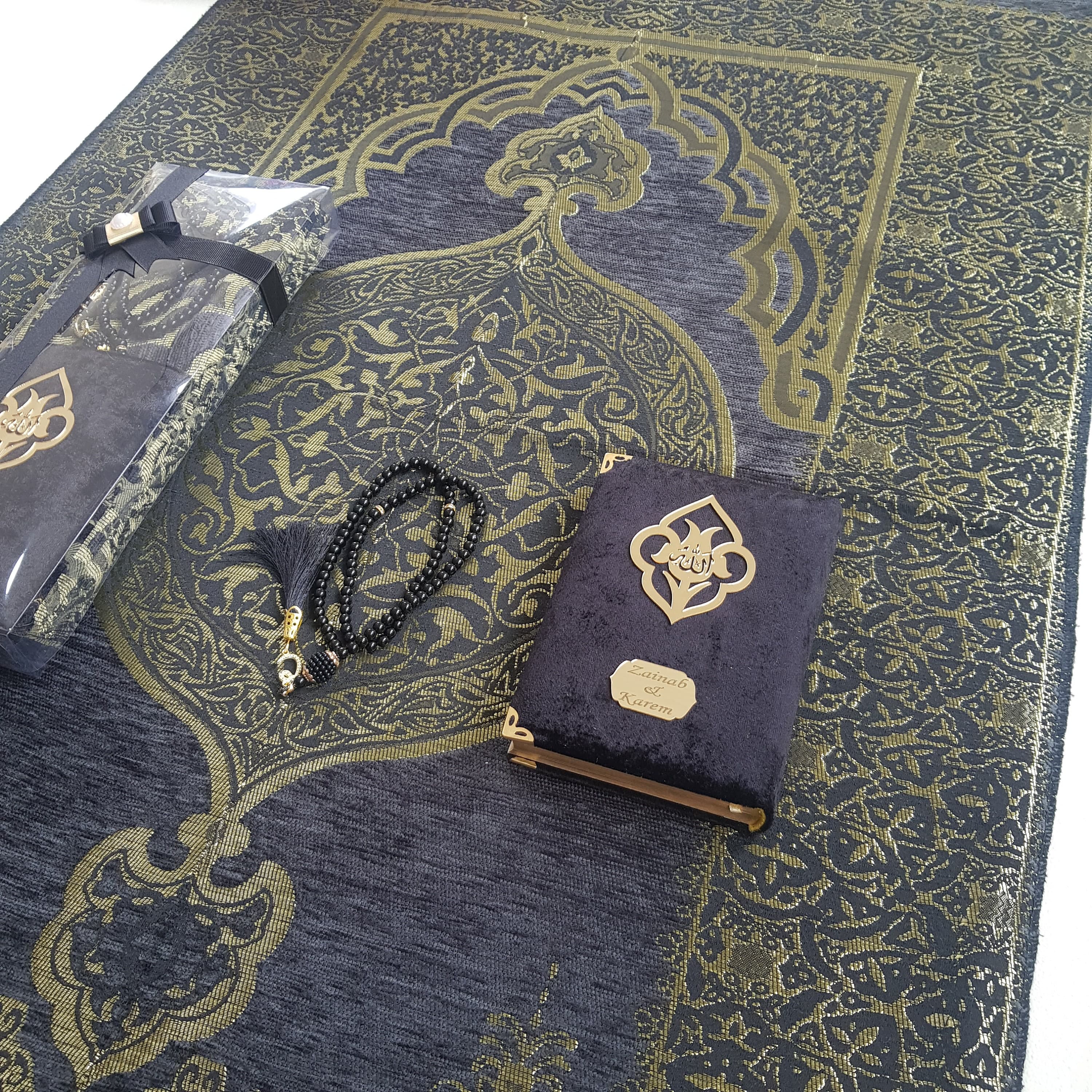 Personalized Prayer Mat Gift Set | Velvet Quran, Tasbeeh - image 3