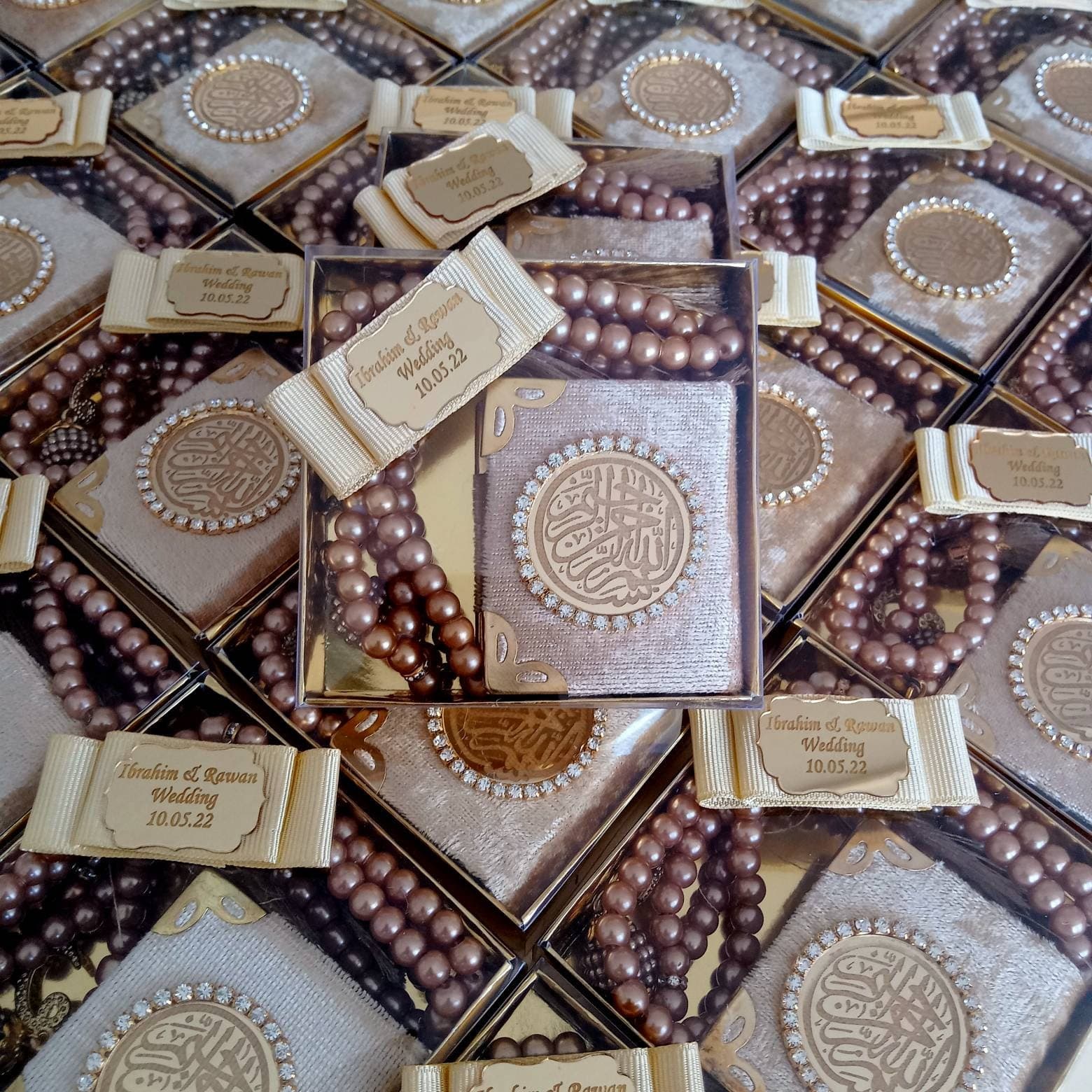 Velvet Mini Quran & Pearl Tasbeeh Gift Set | Islamic Wedding Favor