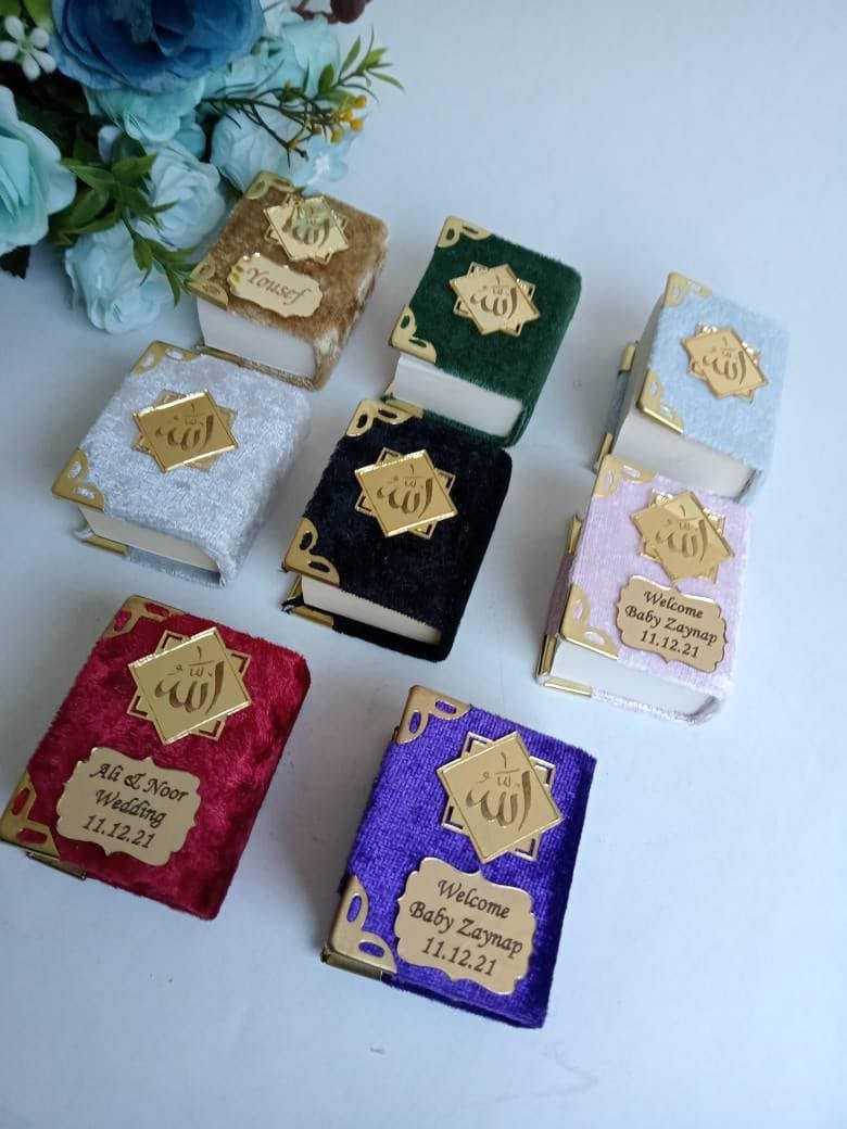 Personalized Mini Quran Gift Set | Pearl Tasbeeh, Decorated Box | Wedding favors