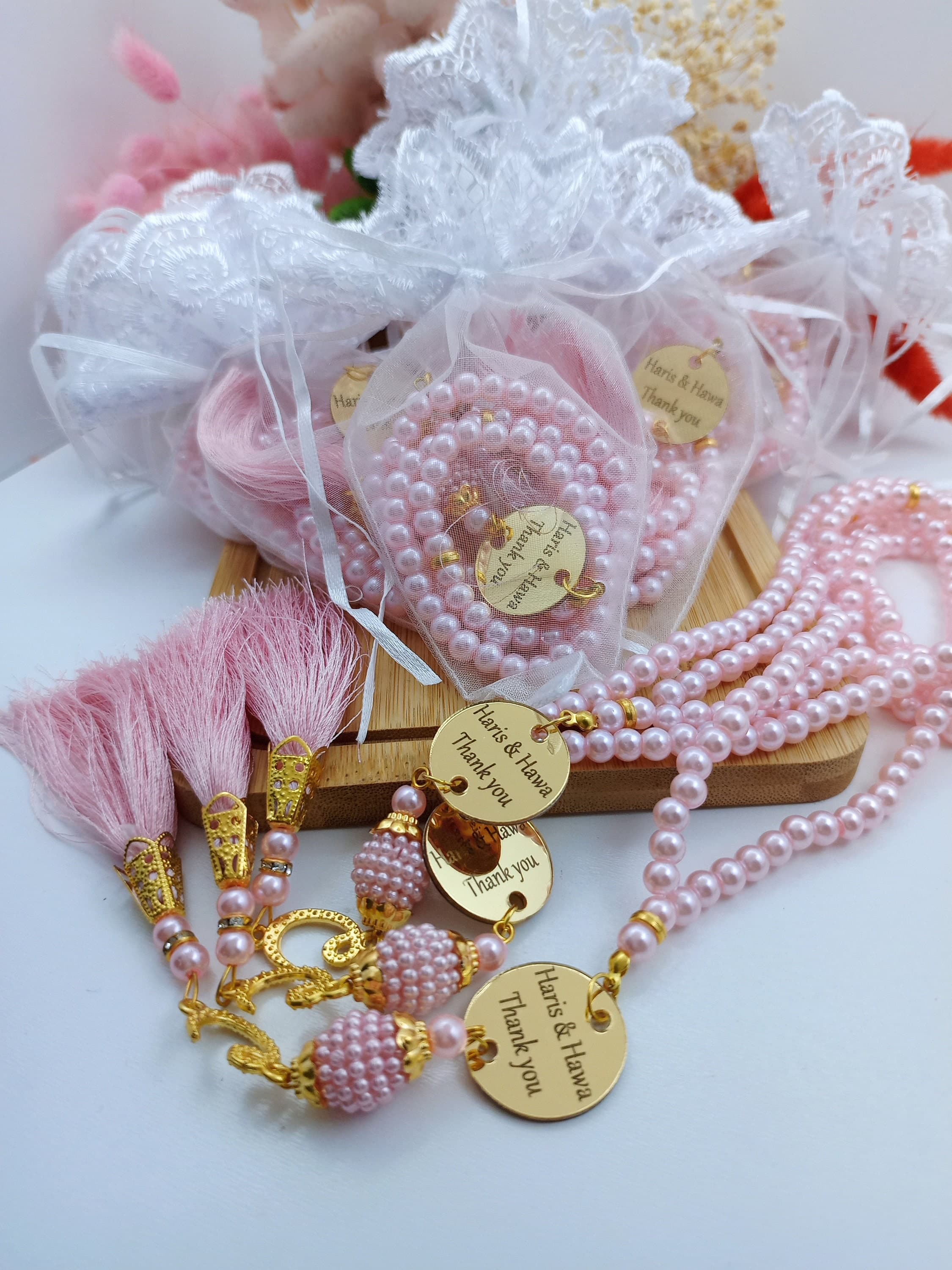 Personalized Pearl Tasbih, Muslim Prayer Beads, Eid Favors