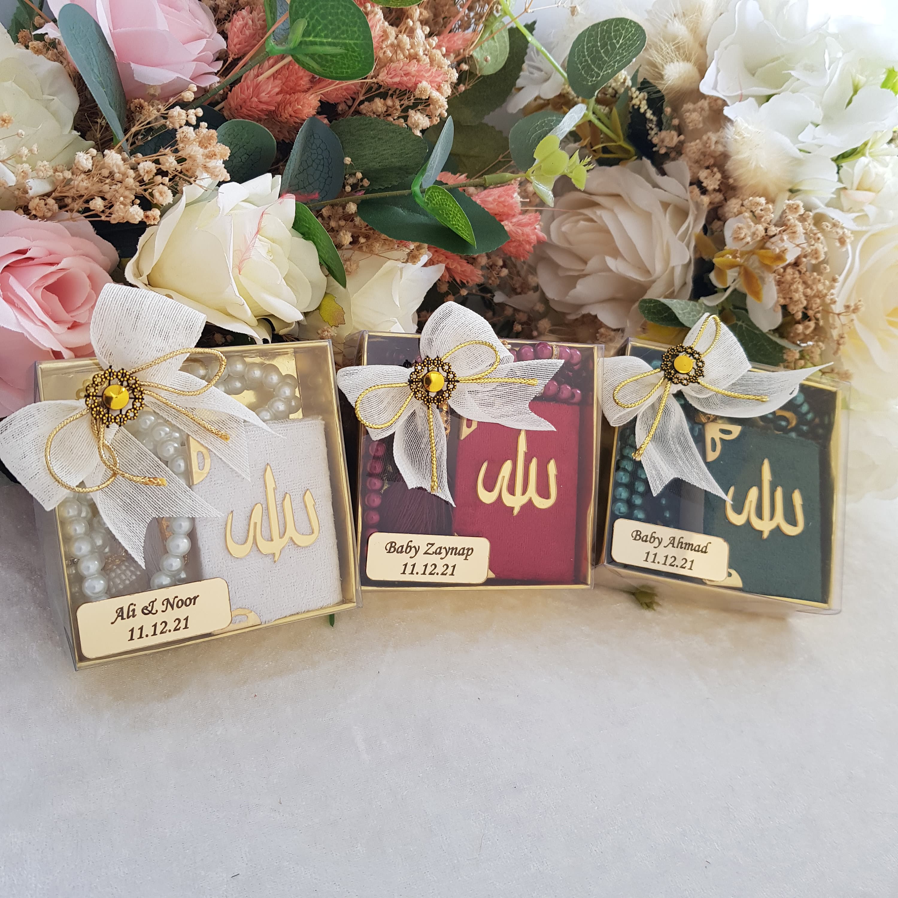 Velvet Mini Quran Gift Set | Pearl Tasbeeh, Decorated Box | Wedding favors