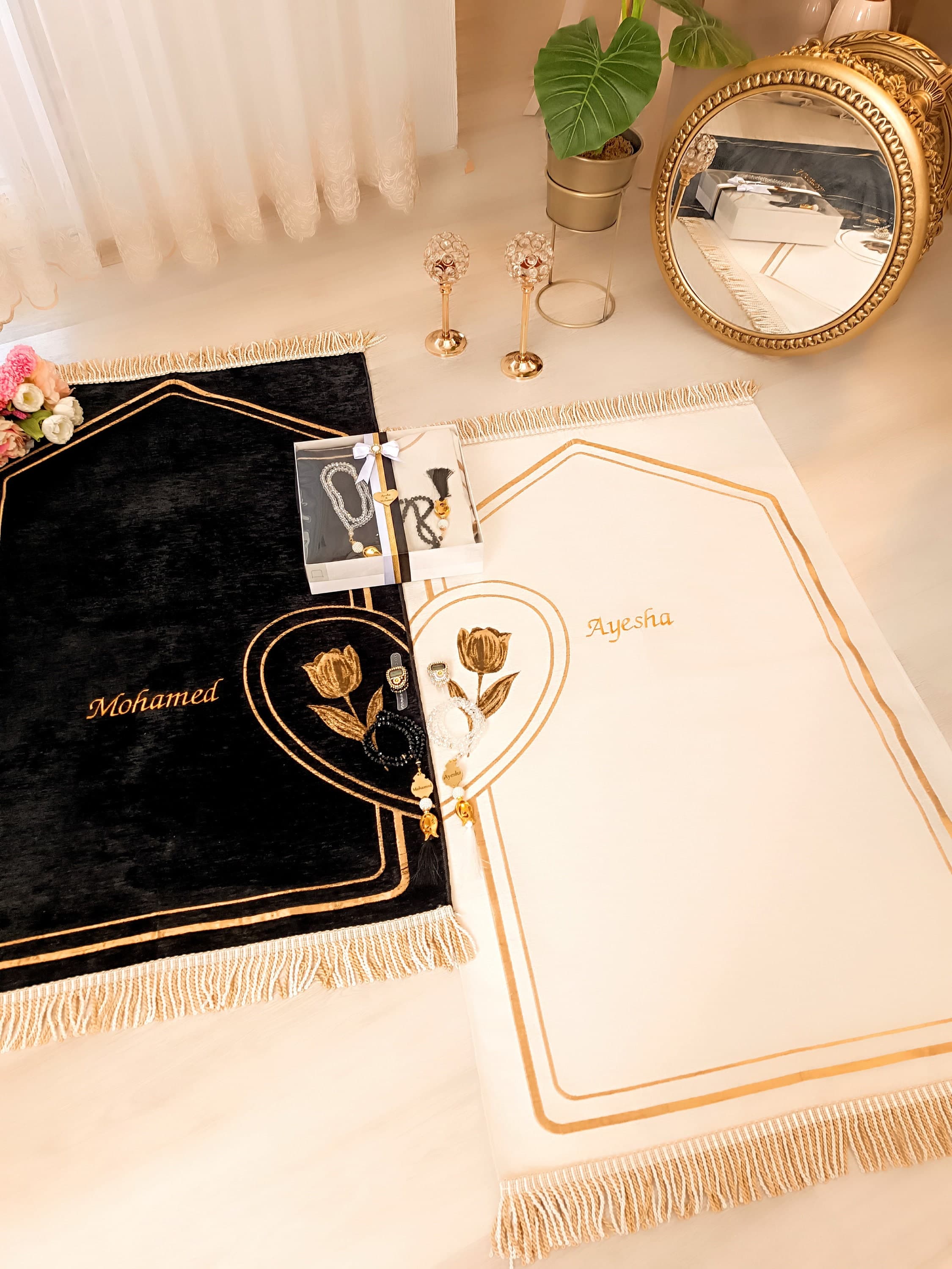 Personalized Couple Prayer Mat Set | Islamic Wedding Favors