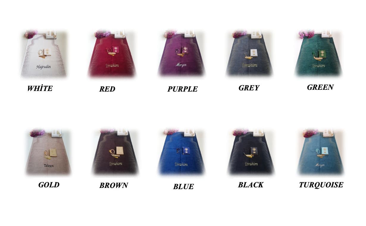 Personalized Prayer Mat Gift Set | Velvet Quran, Tasbeeh & Bookmark - image 5